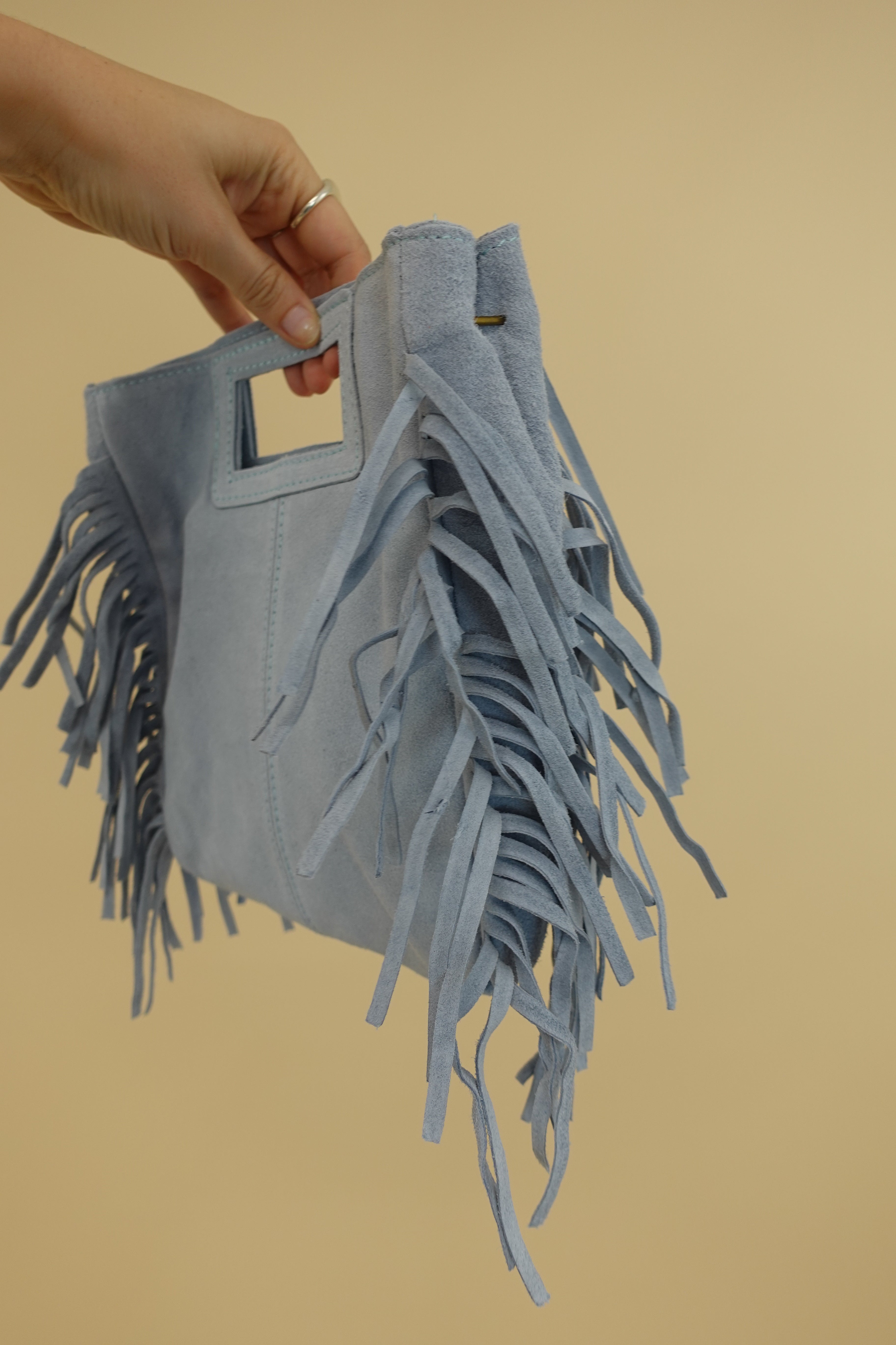 Borsa Frange Pelle Azzurra