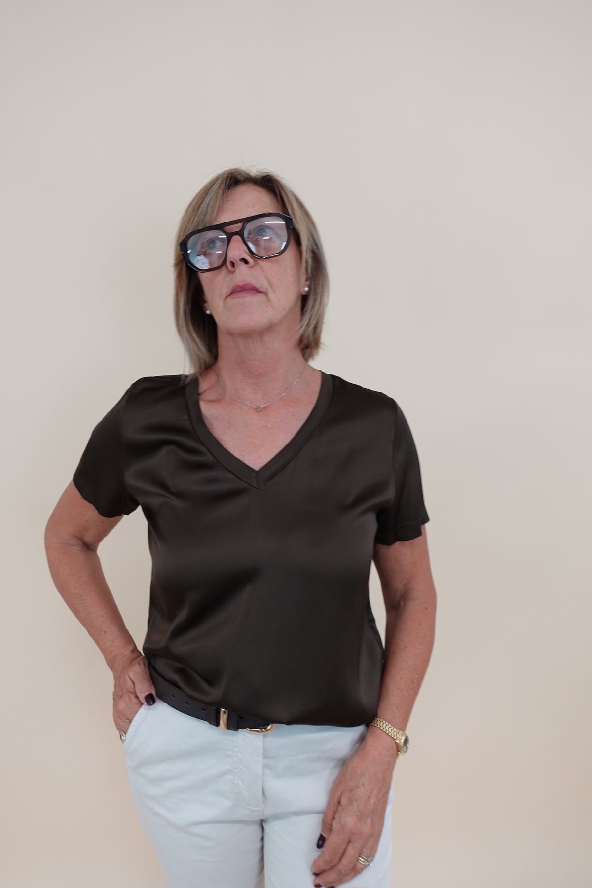 Maglia Satin V Marrone