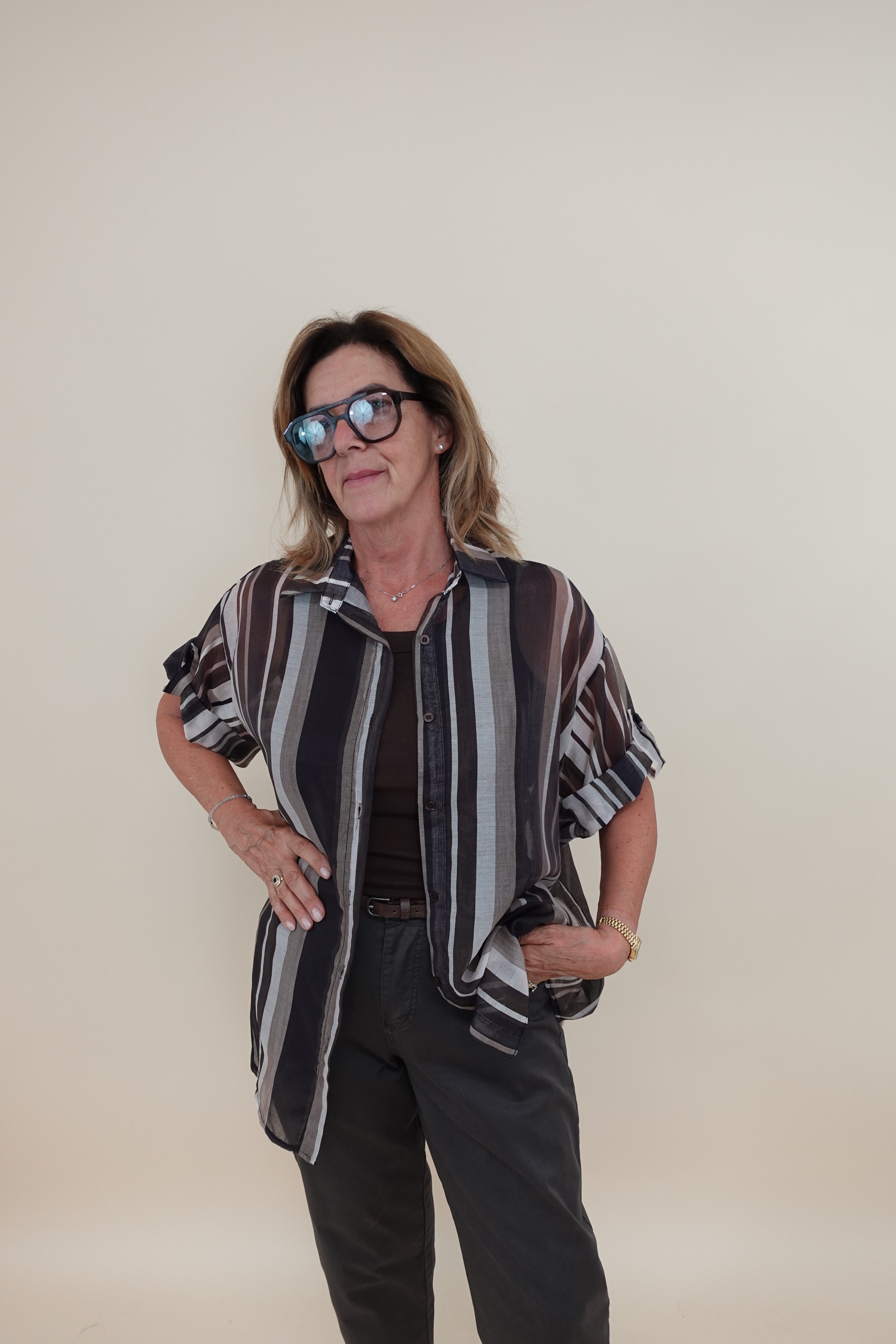 Camicia Mille Righe Marrone