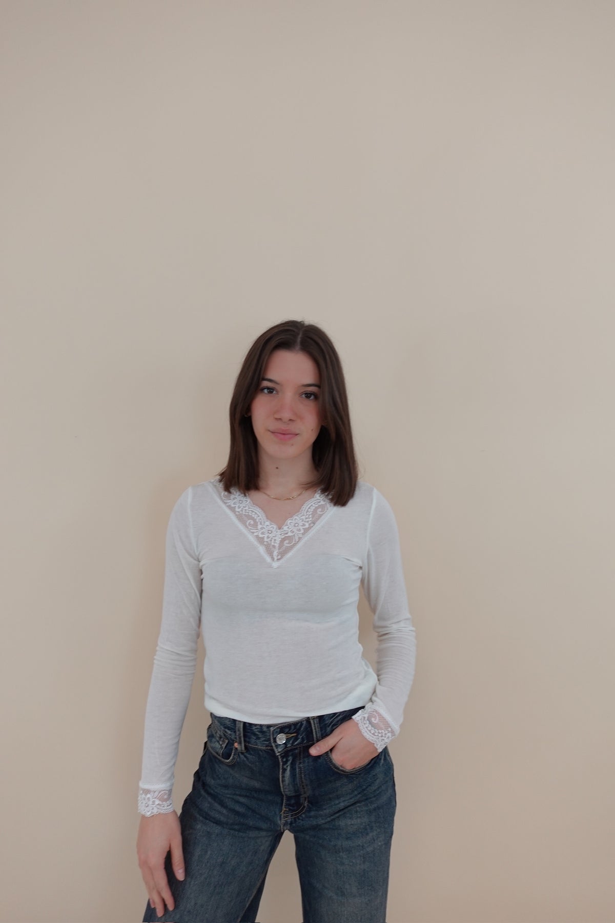 Maglia Cashmere Blend Pizzo Panna