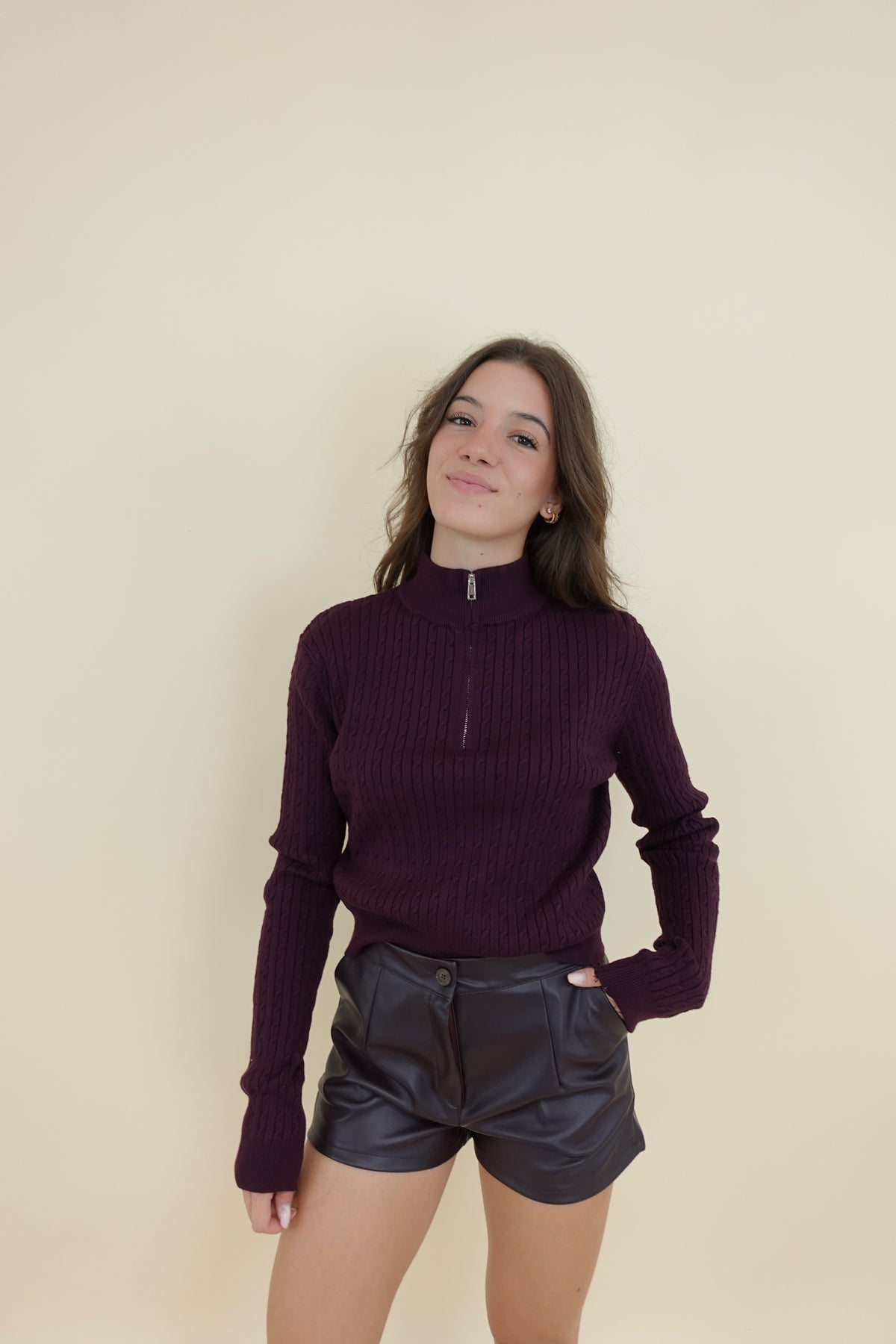 Maglioncino Treccina Bordeaux