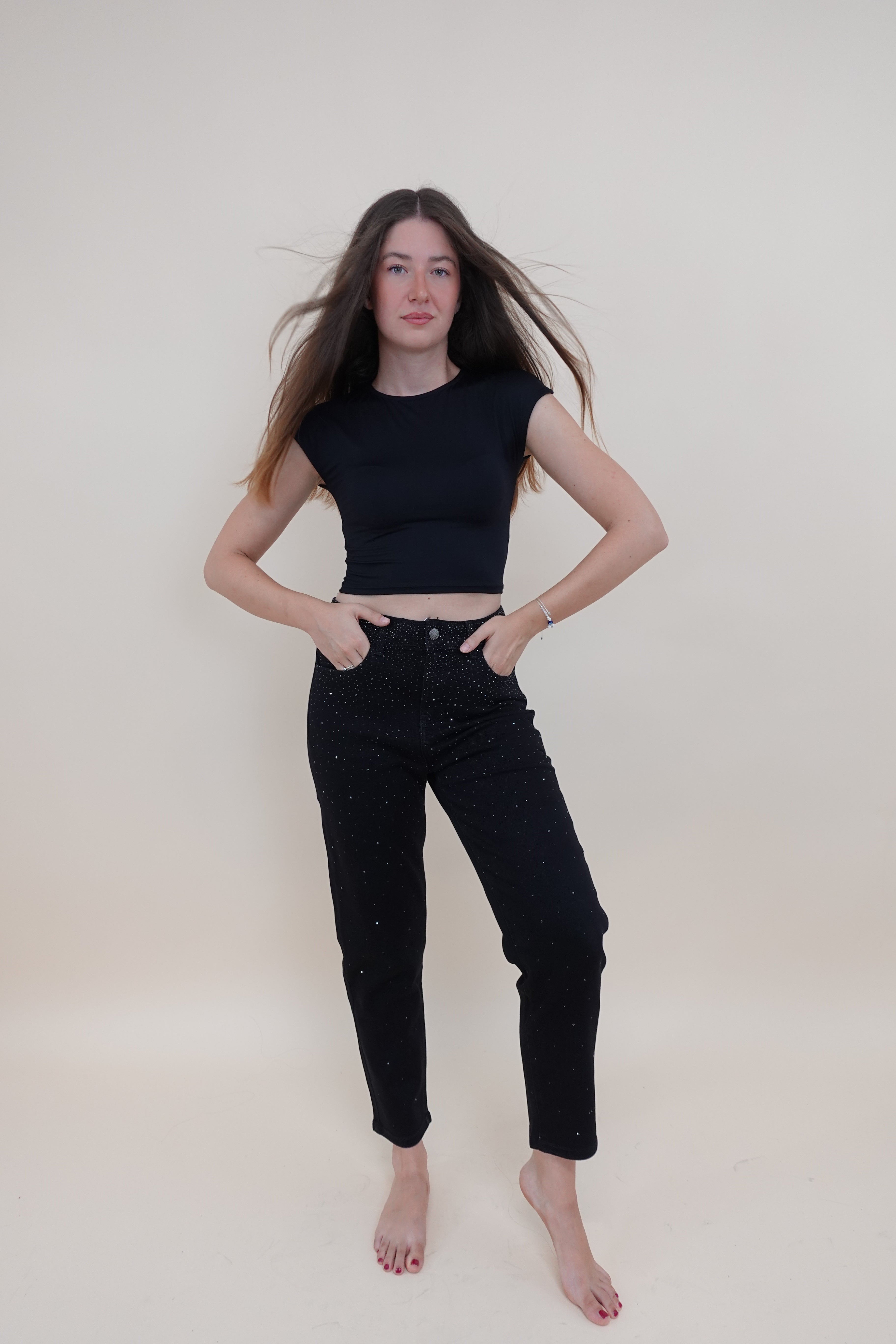 Jeans Momfit Shine Nero
