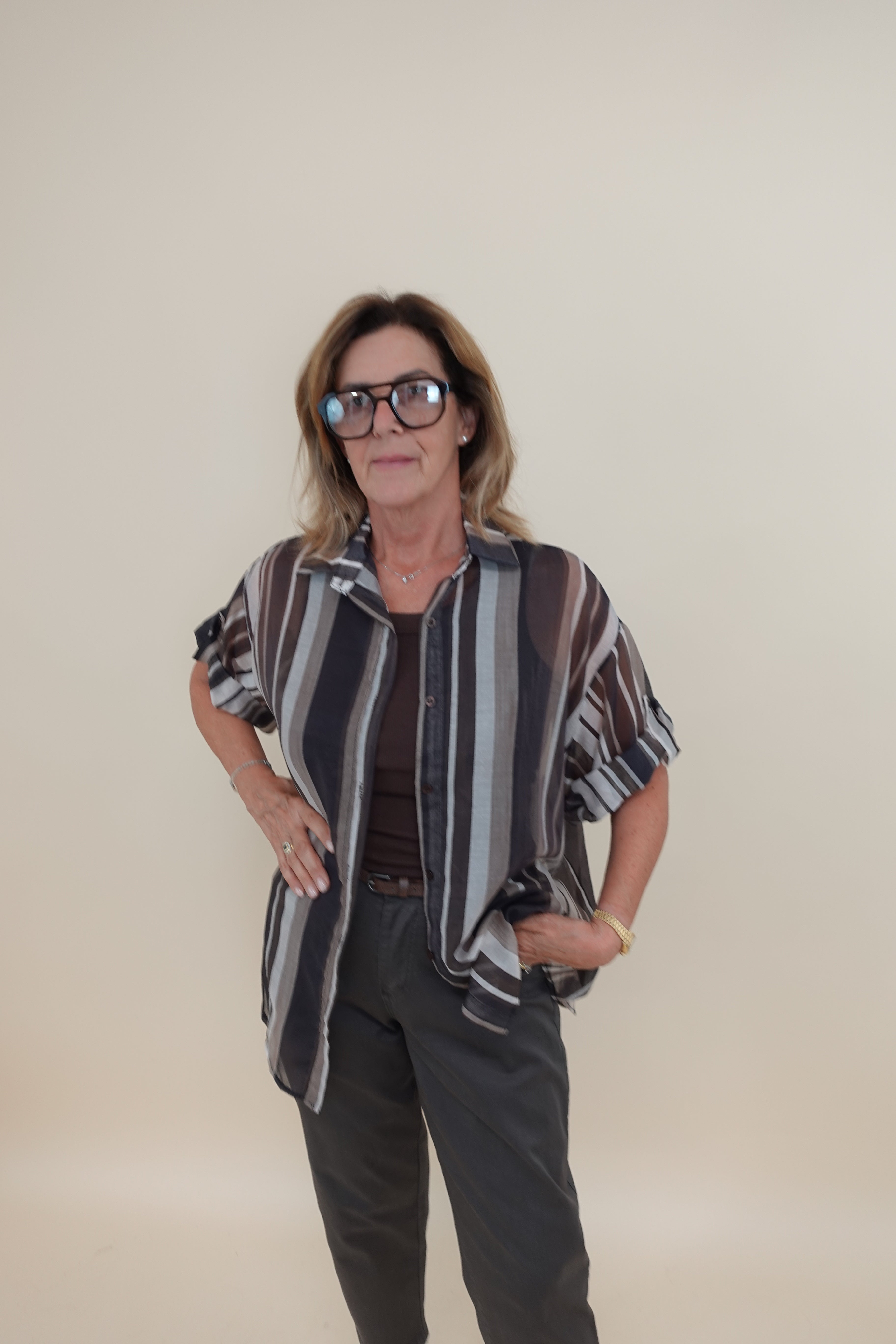Camicia Mille Righe Marrone
