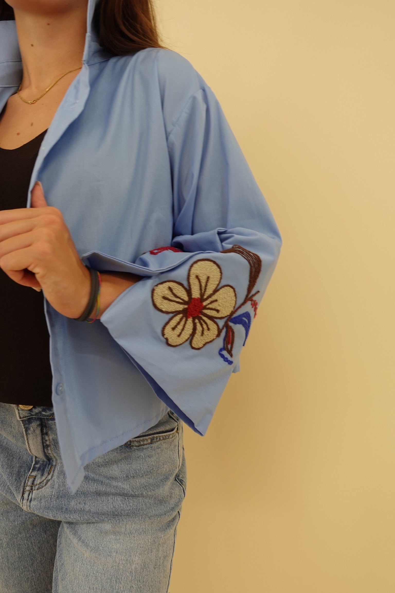 Camicia Ricamo Azzurra