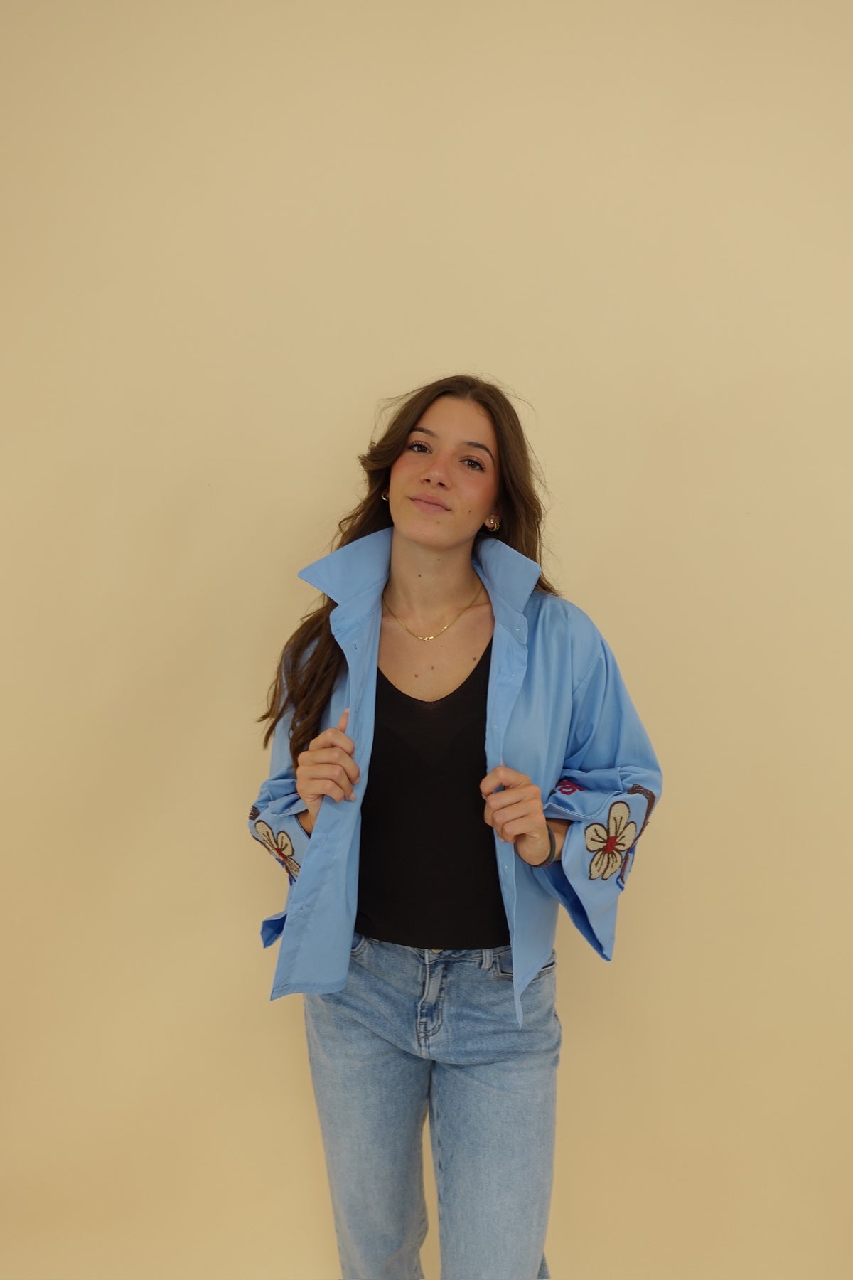 Camicia Ricamo Azzurra