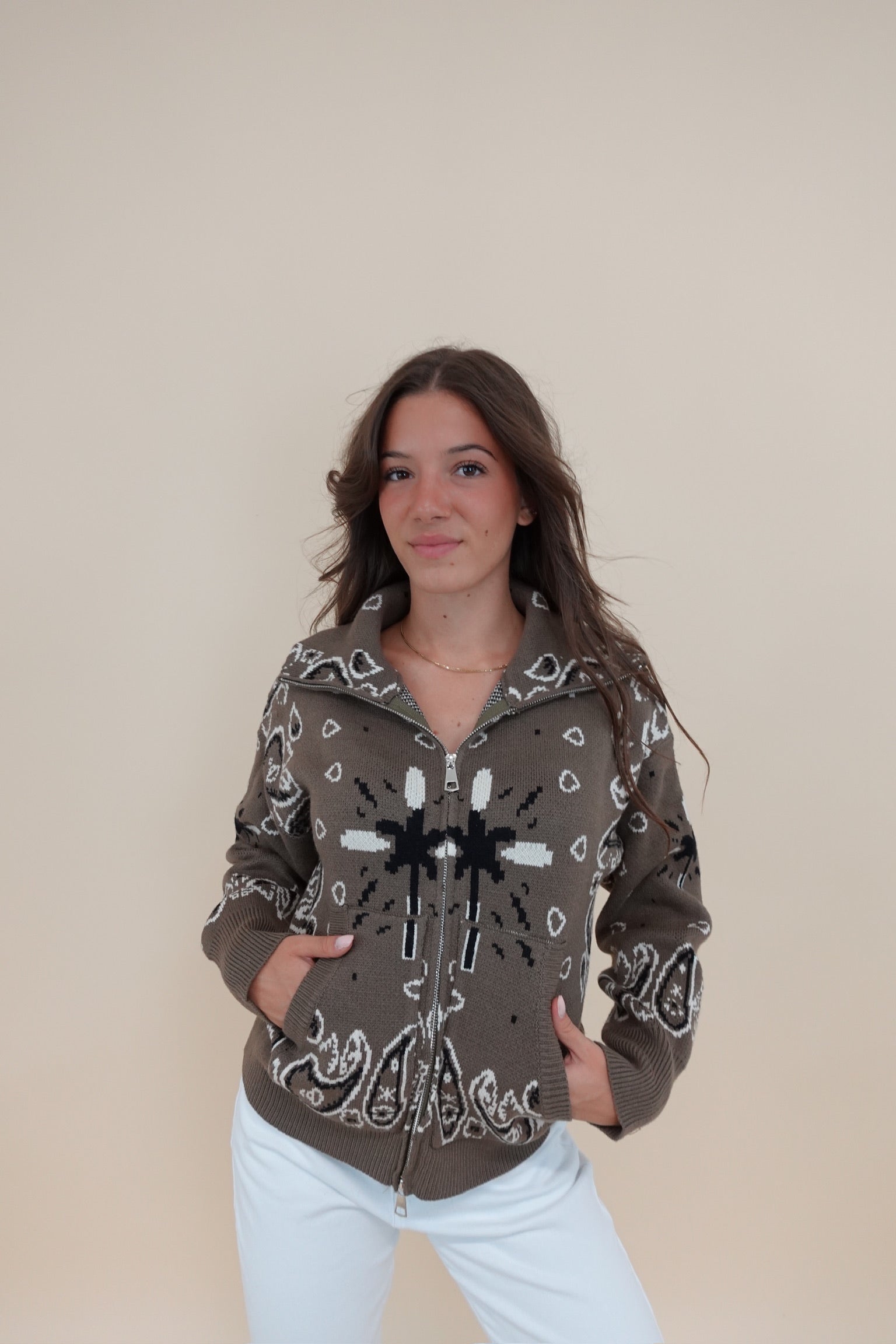 Cardigan Bandana Zip Verde