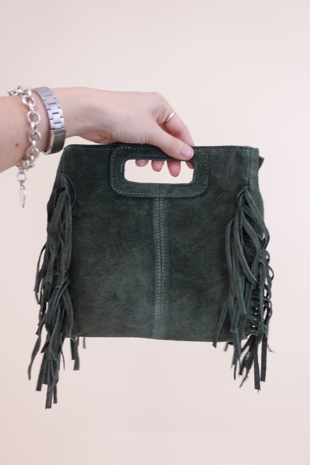 Borsa Frange Pelle Verde