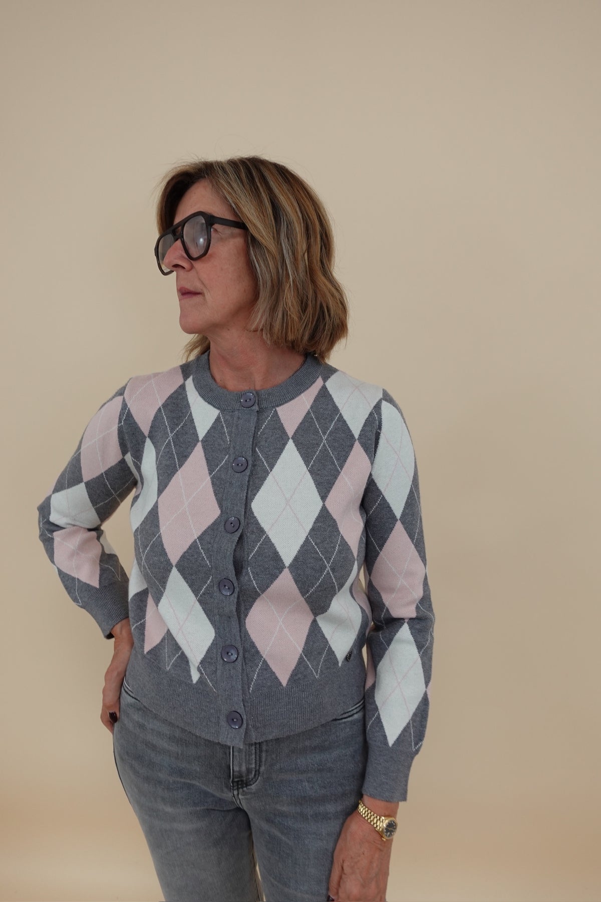 Cardigan Rombi Rosa