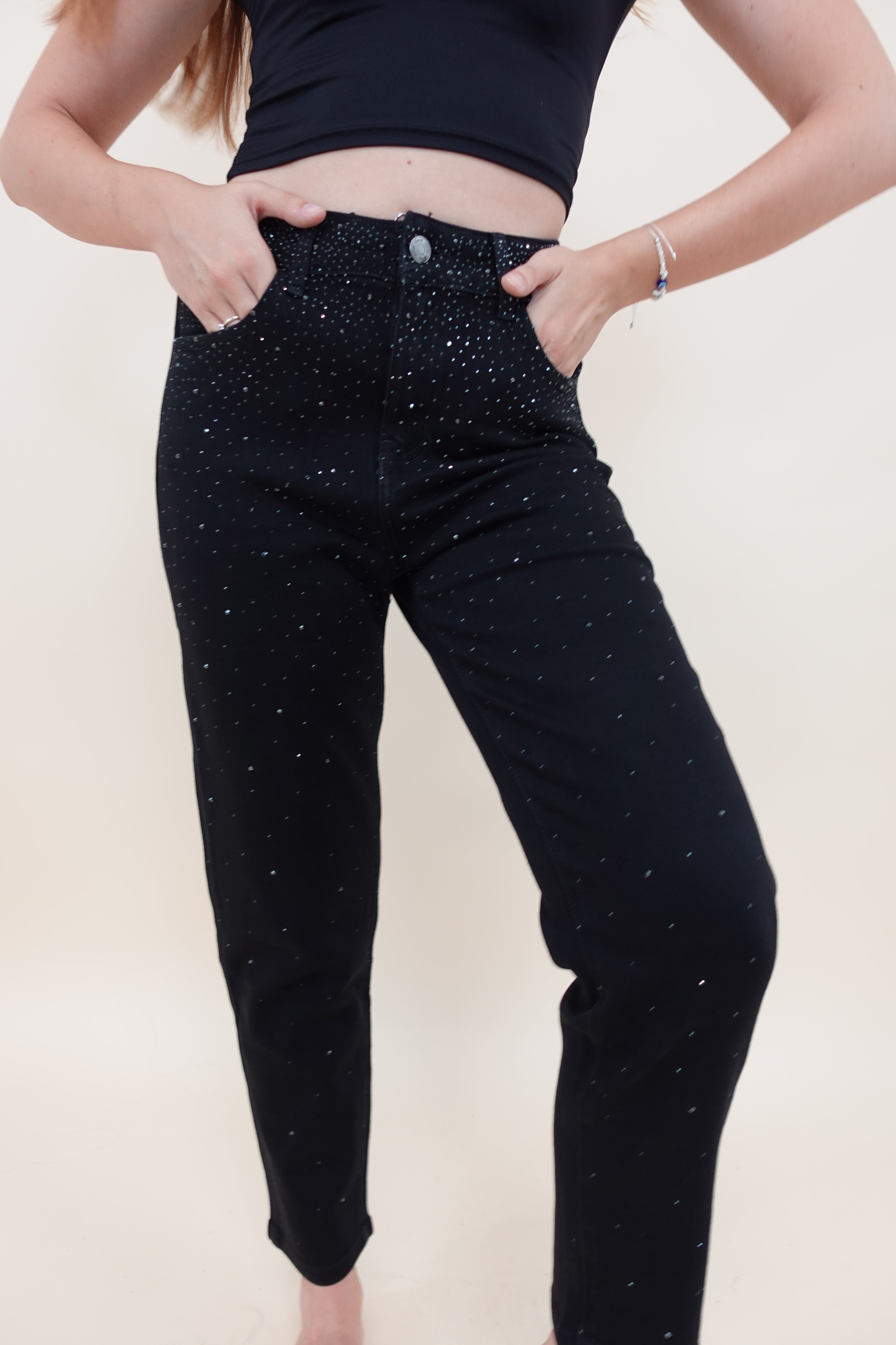 Jeans Momfit Shine Nero