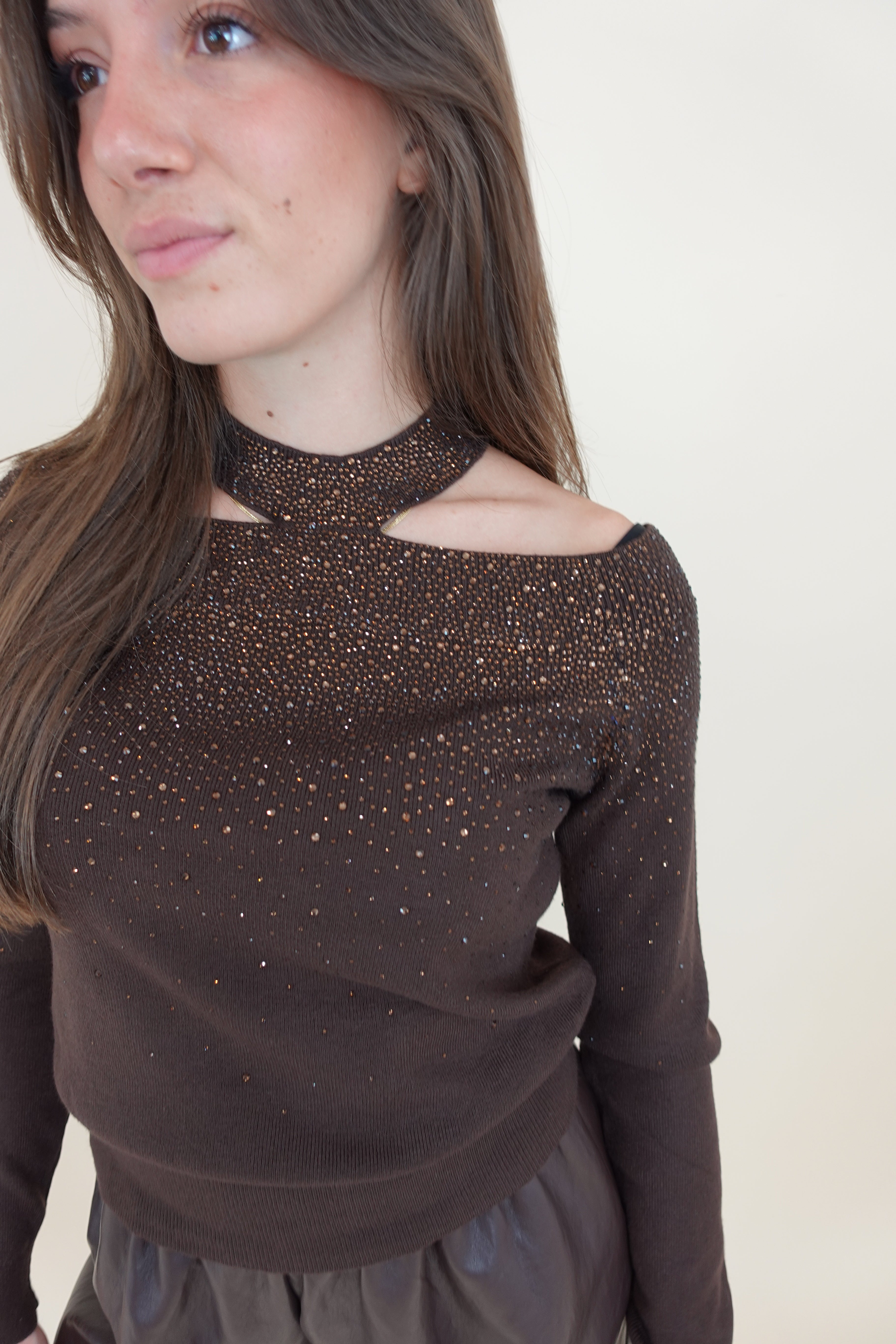 Maglioncino cutout brown