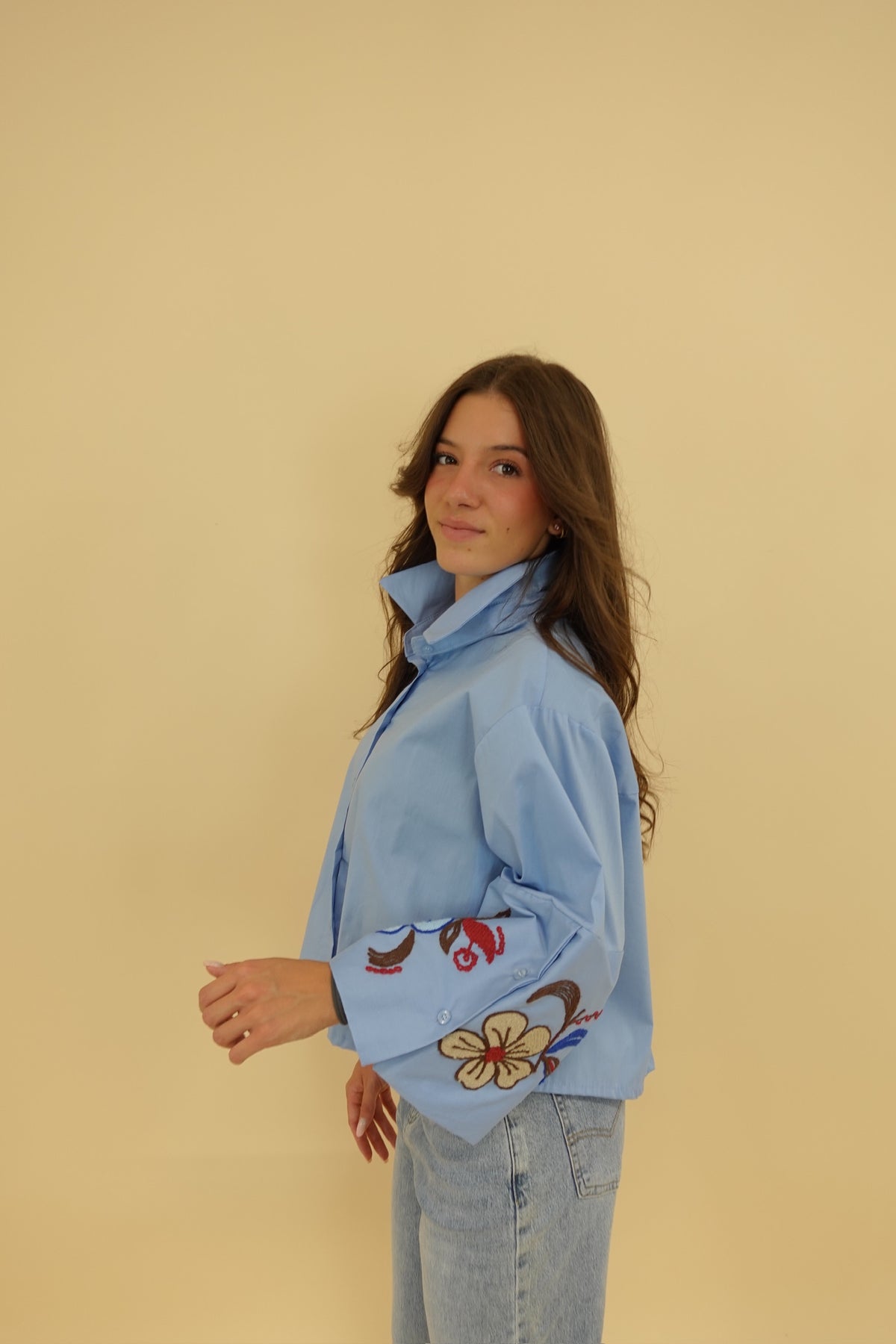 Camicia Ricamo Azzurra