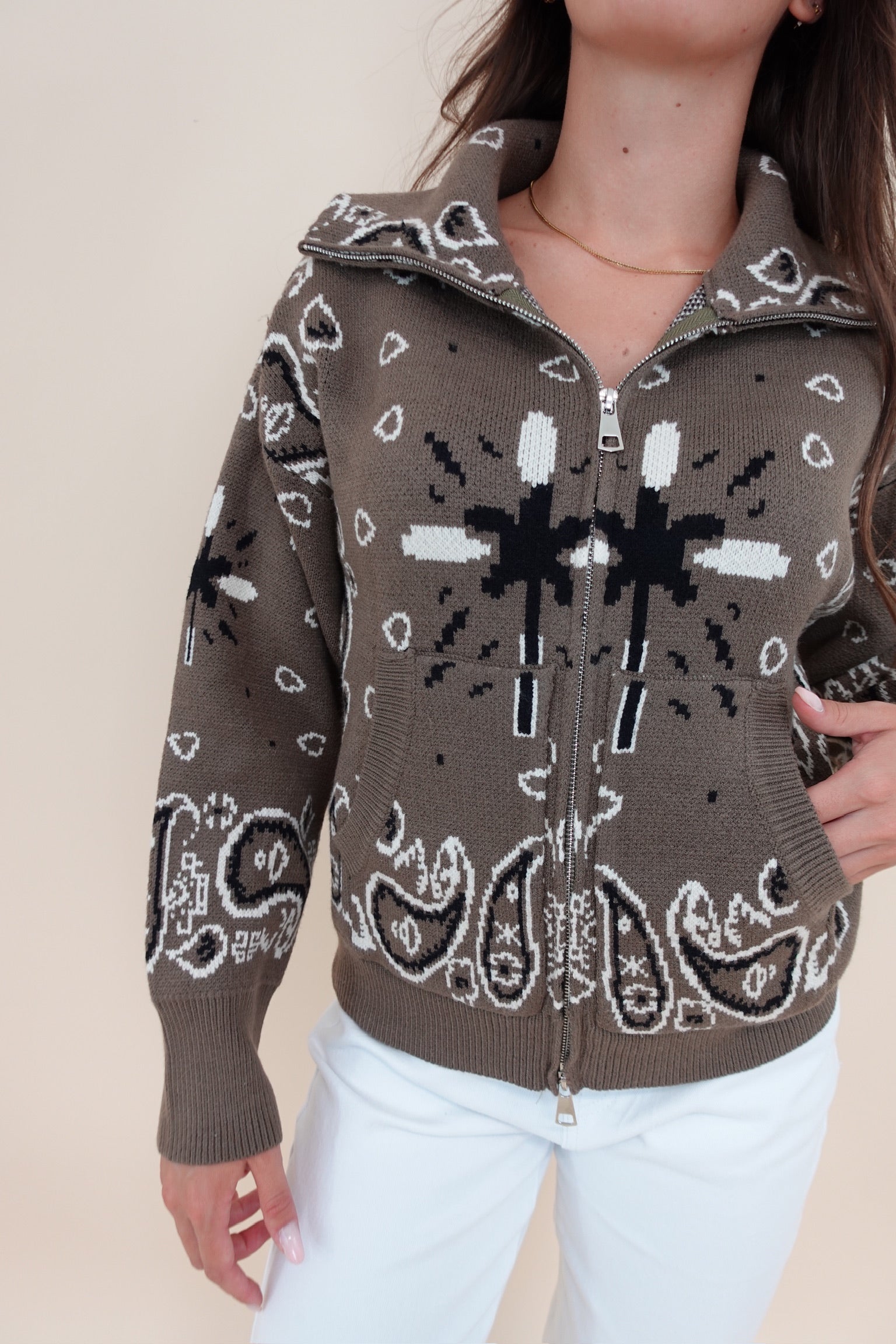 Cardigan Bandana Zip Verde