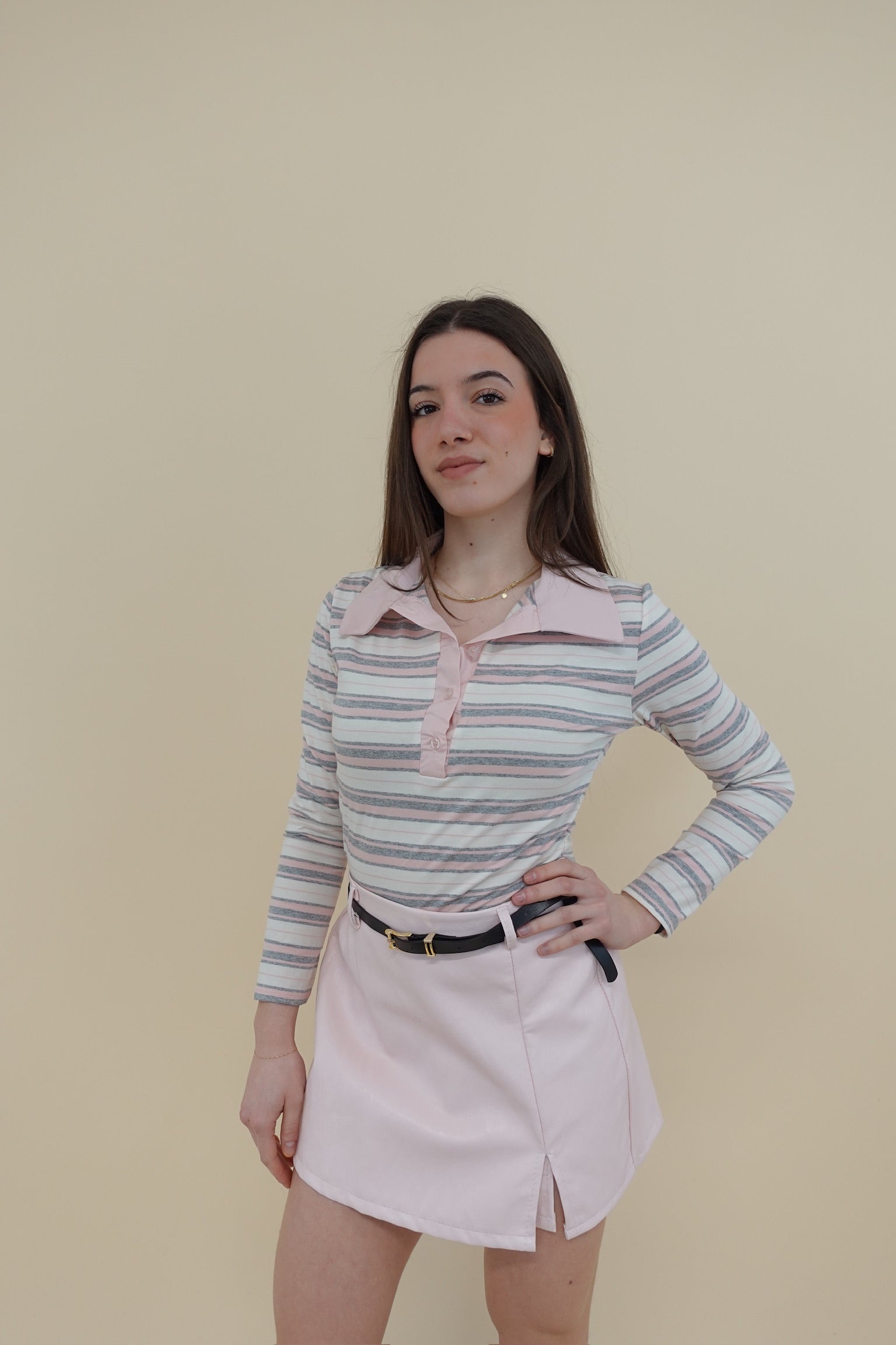 Body Polo Line Rosa