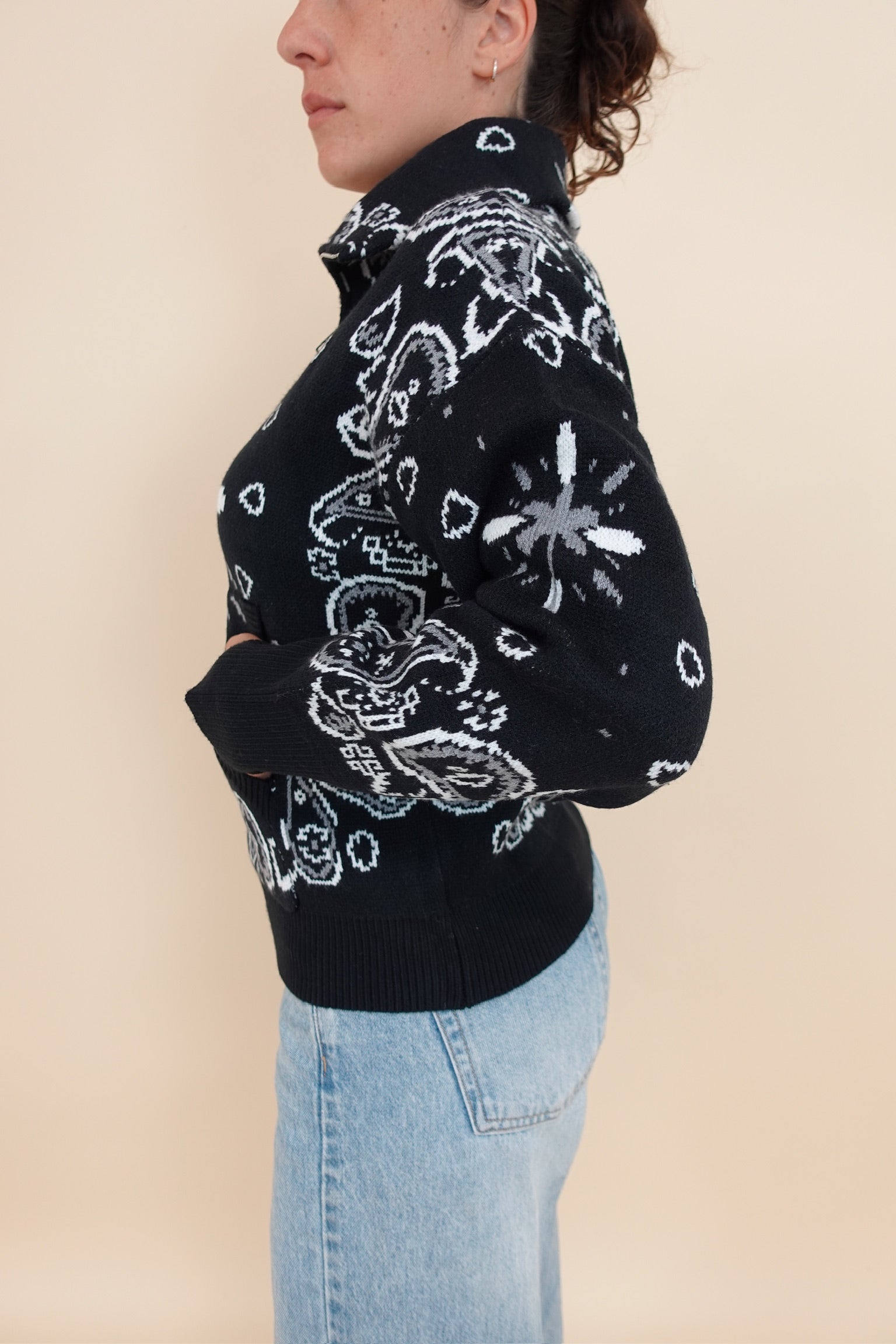 Cardigan Bandana Zip Nero