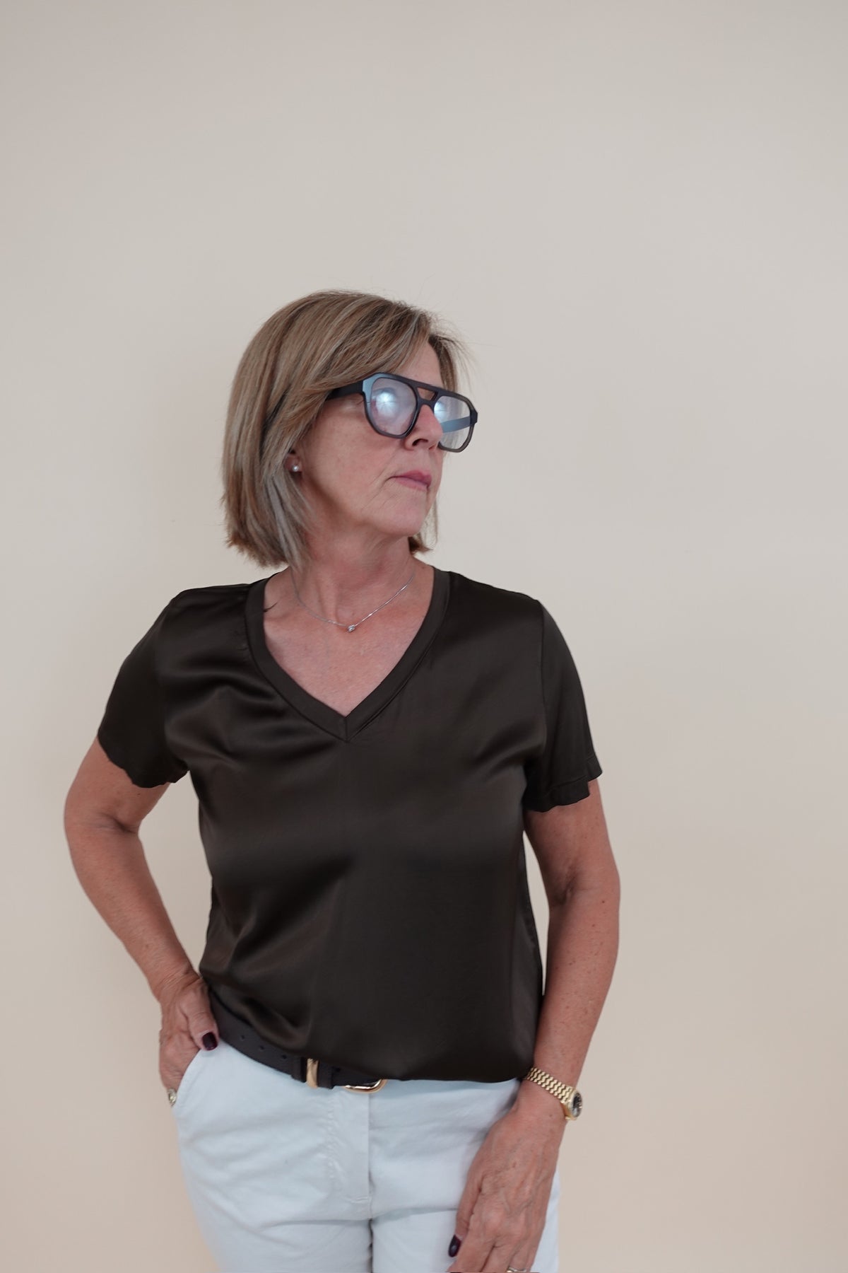 Maglia Satin V Marrone