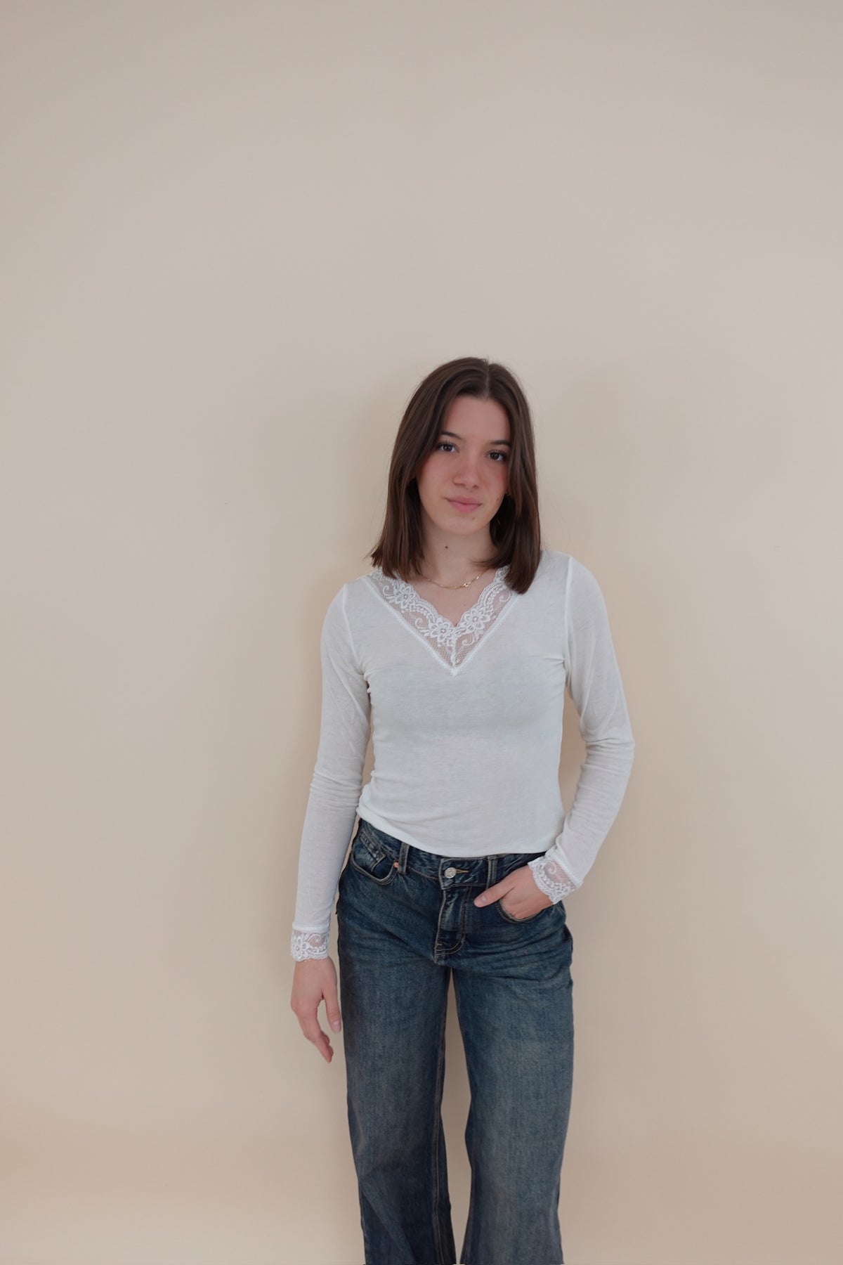 Maglia Cashmere Blend Pizzo Panna