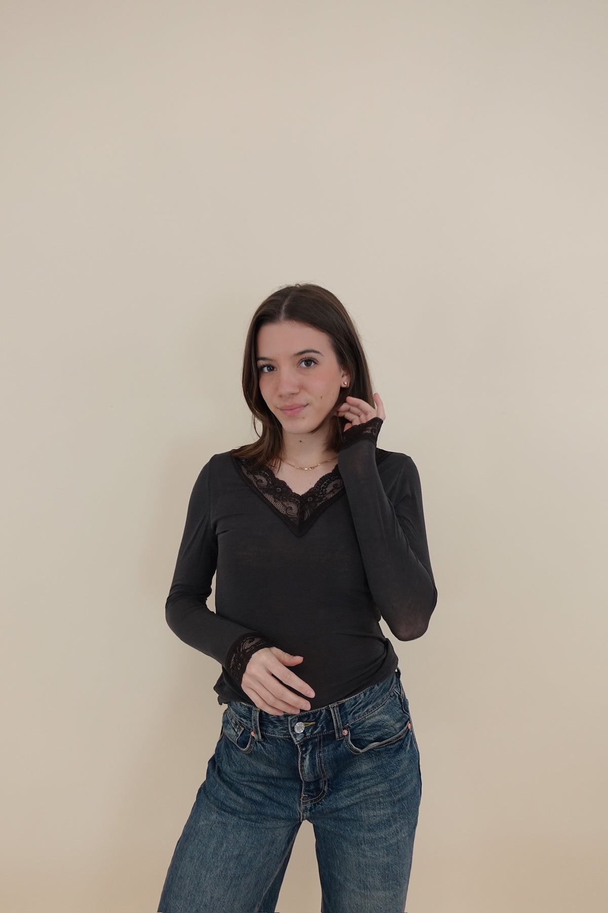 Maglia Cashmere Blend Pizzo Marrone