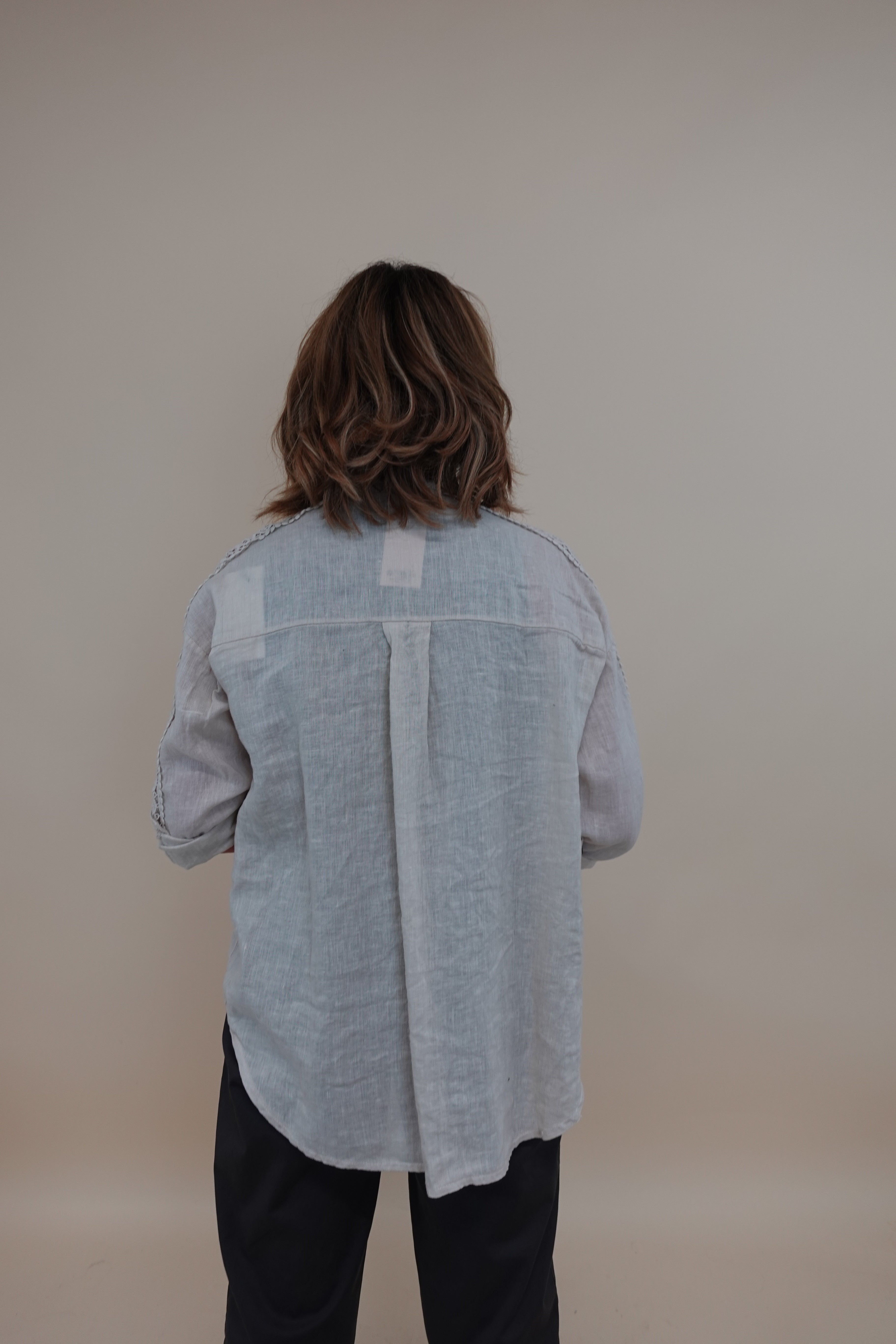 Camicia Ricamo Lino Beige