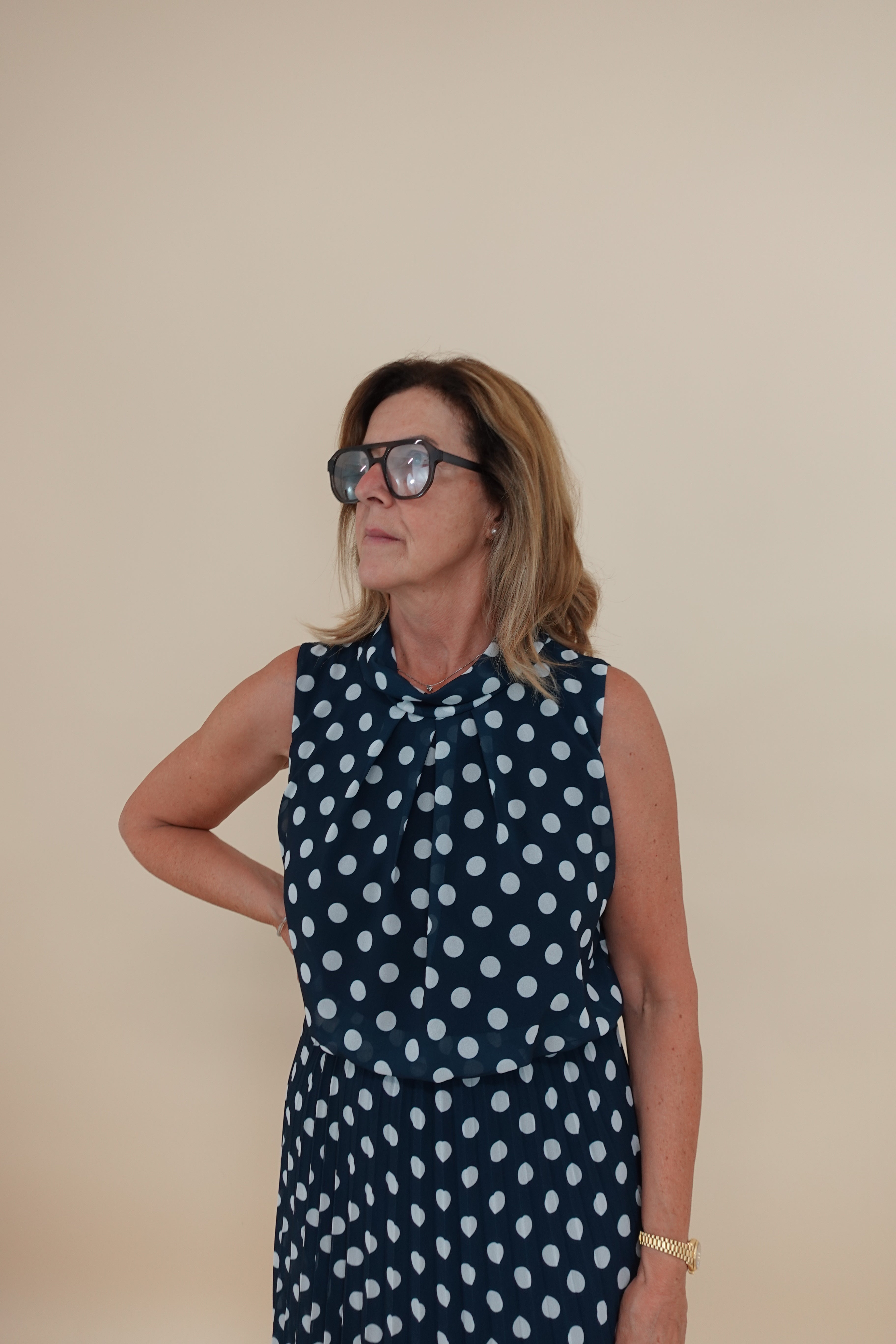Abito Pois Plissè Blu