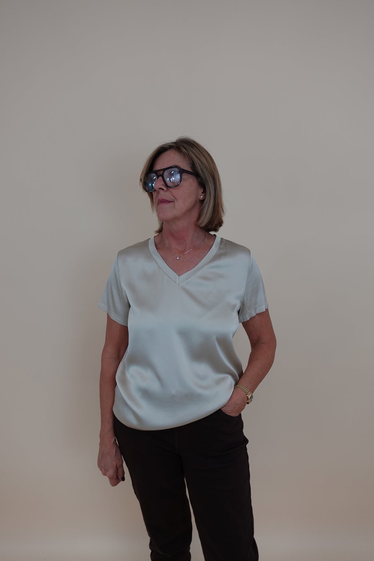 Maglia Satin V Beige