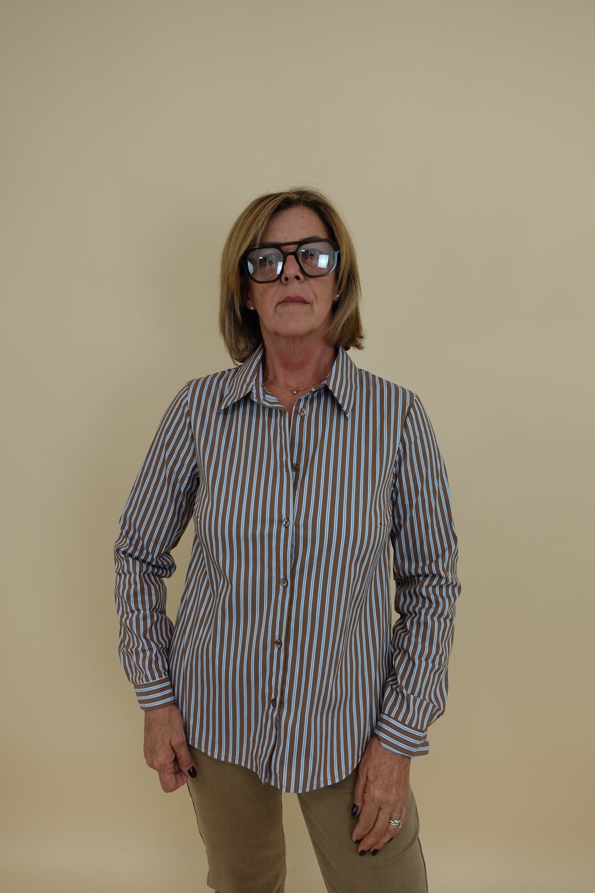 Camicia righe fine Beige
