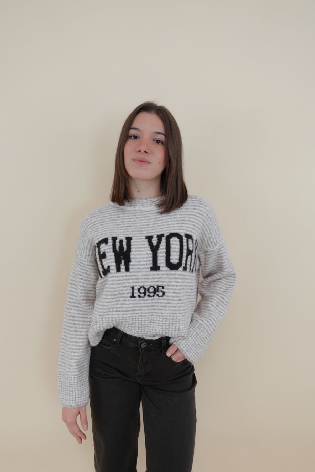 Maglione NY beige&nero