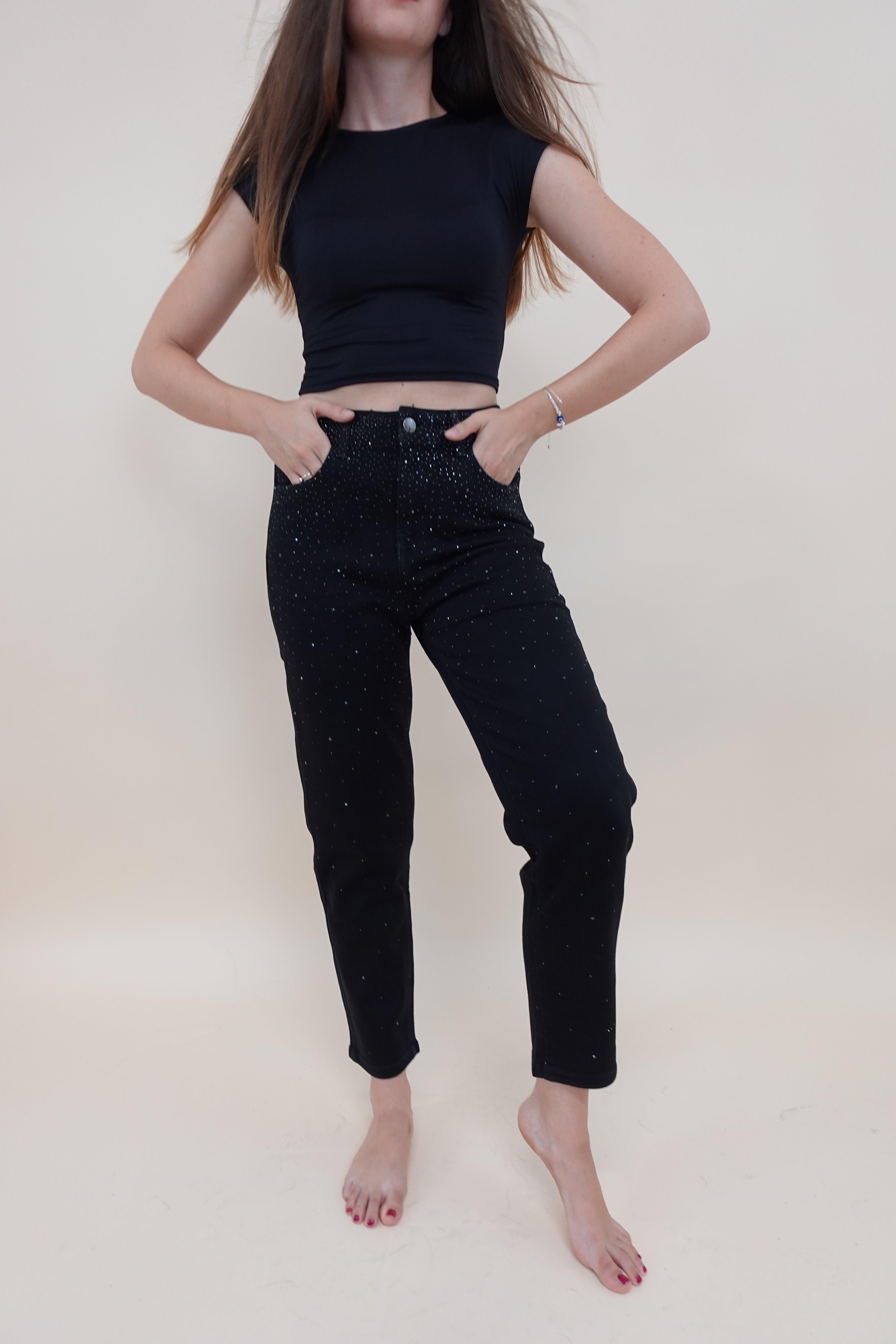Jeans Momfit Shine Nero