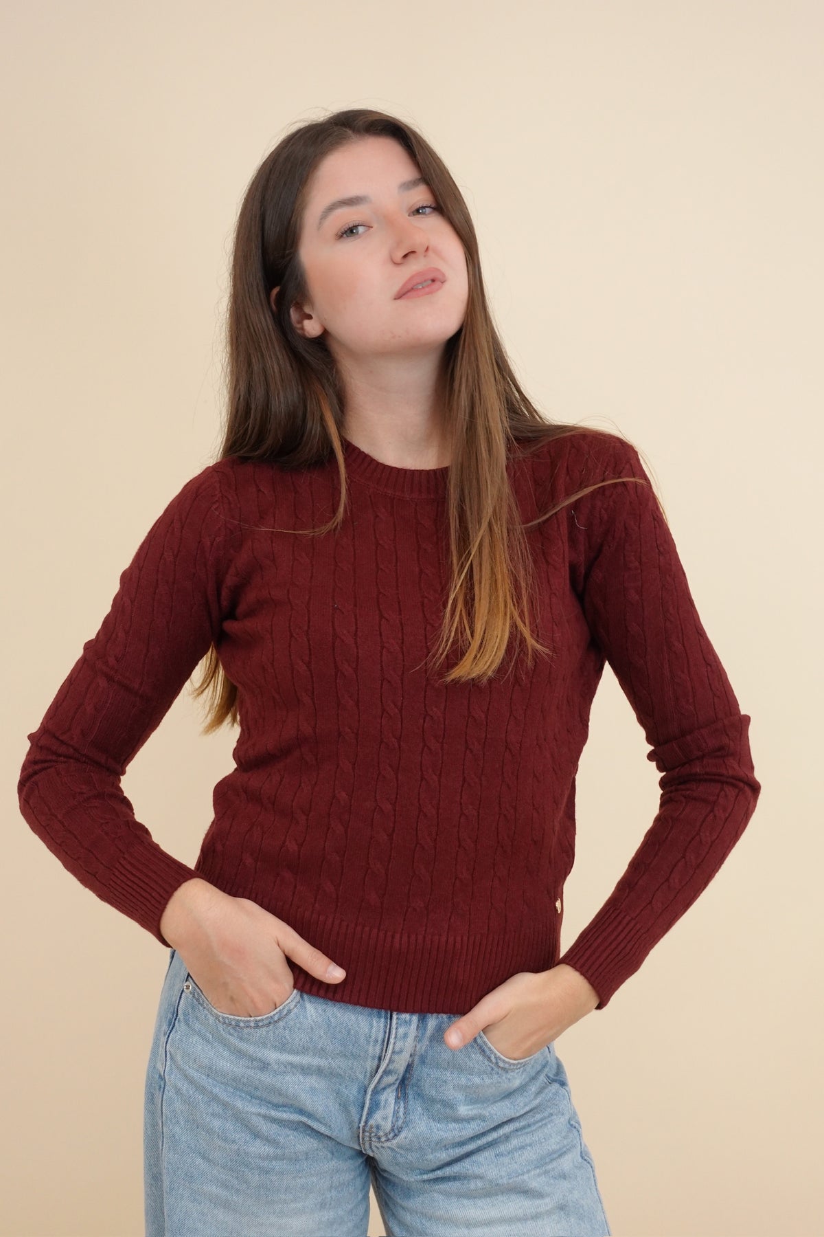 Maglioncino Treccina Bordeaux