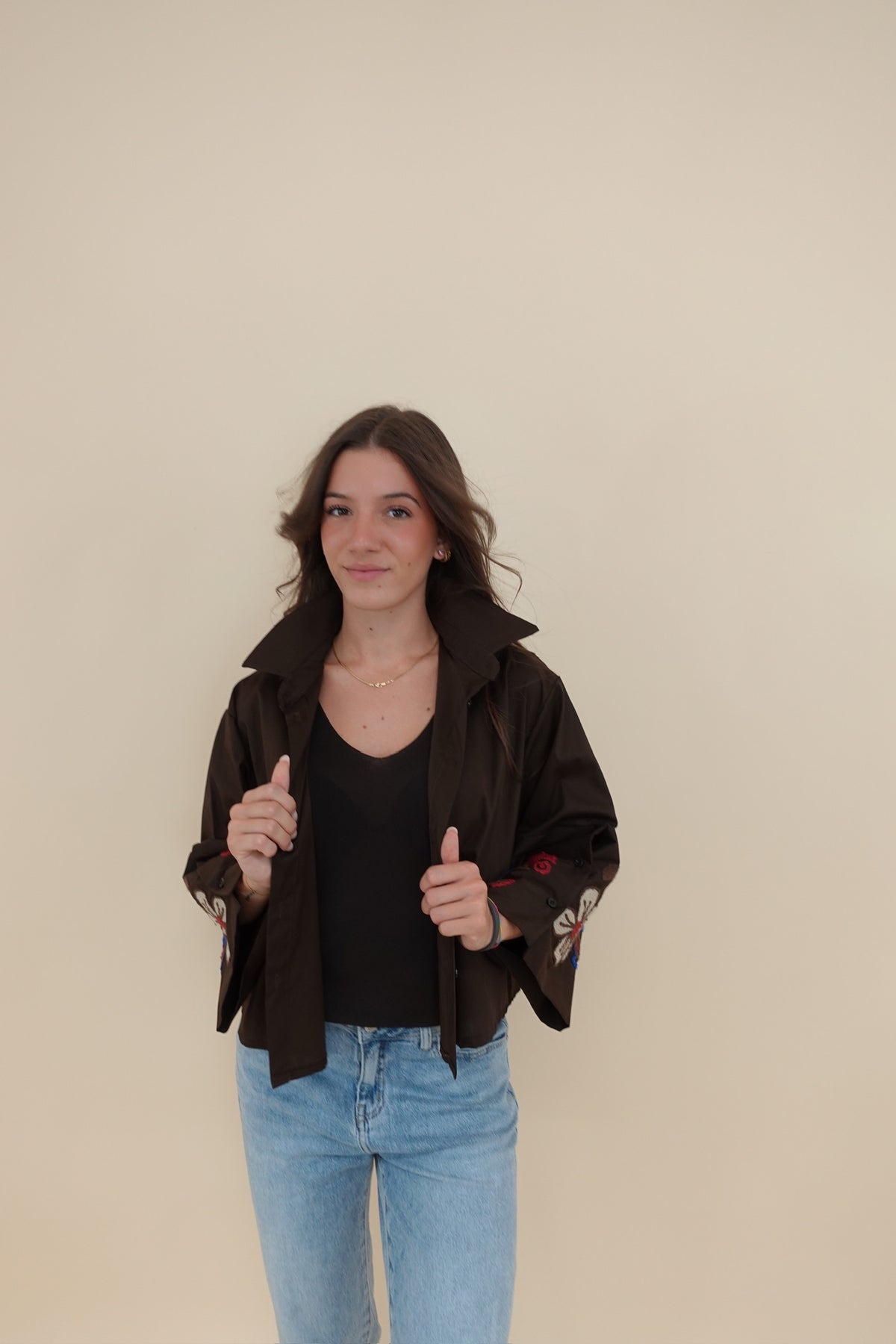 Camicia Ricamo Marrone