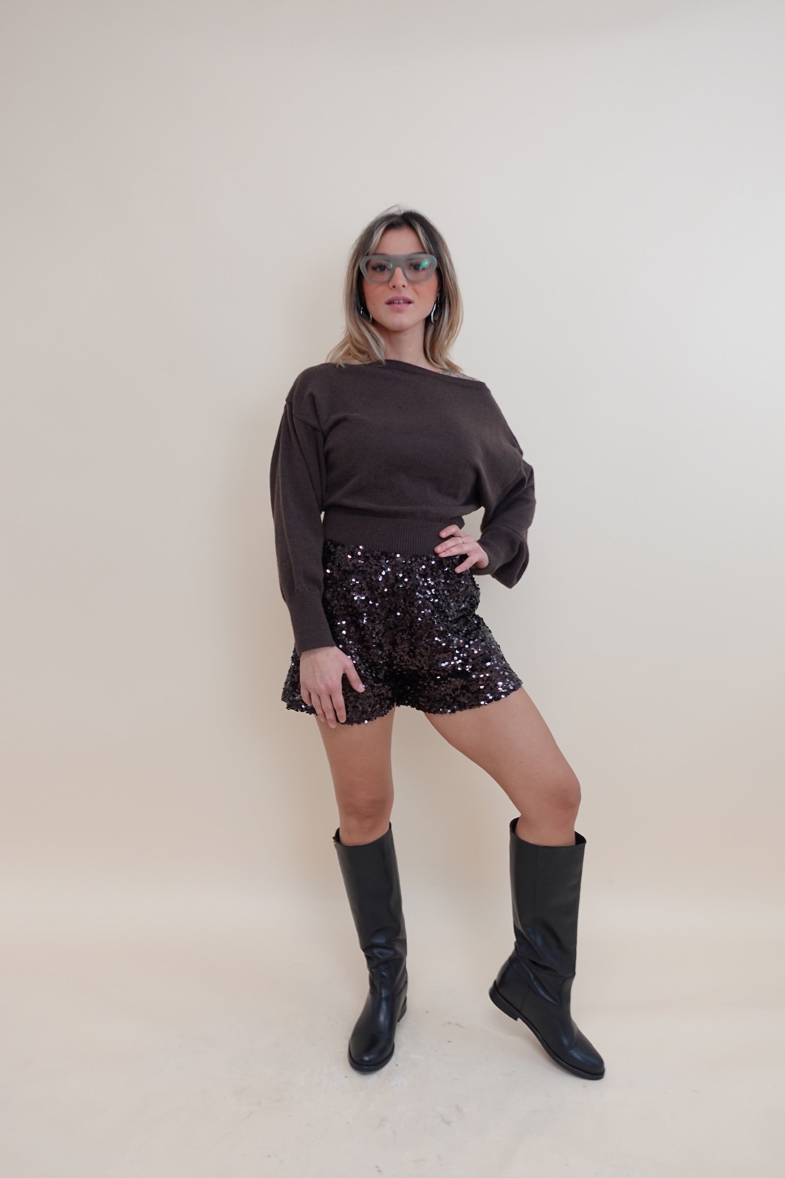 Shorts Paiettes Brown