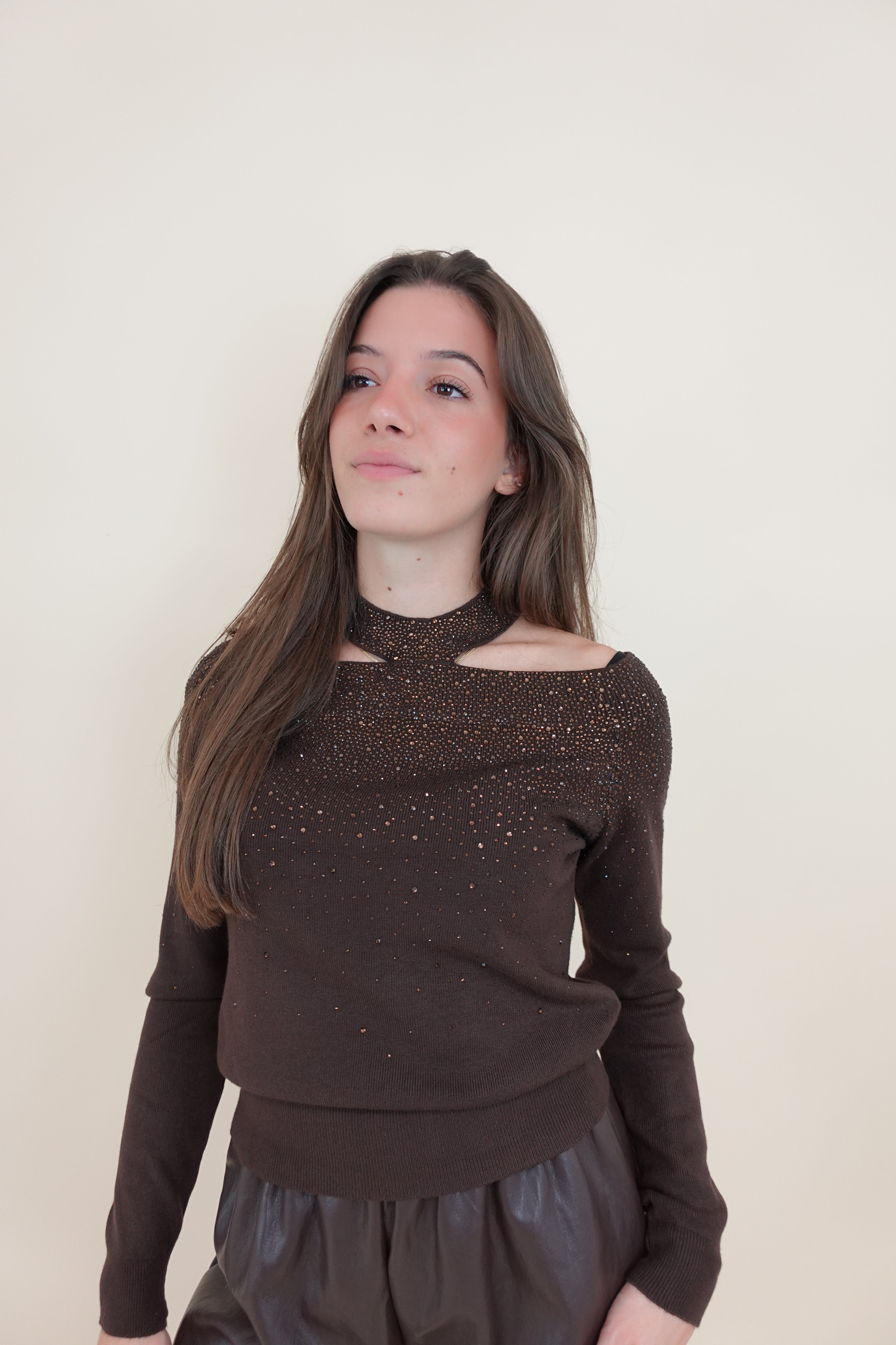 Maglioncino cutout brown