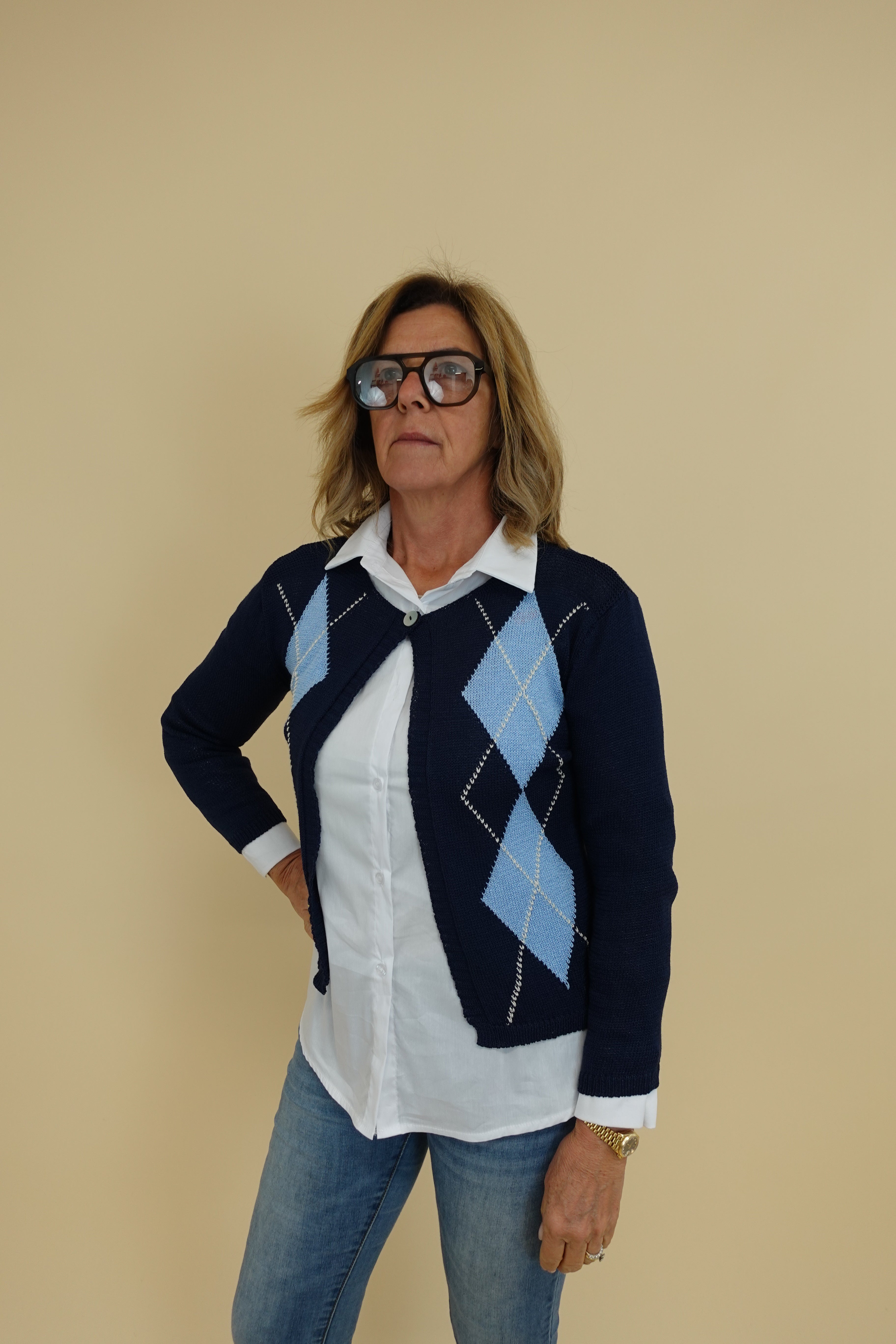 Cardigan Rombi Blu