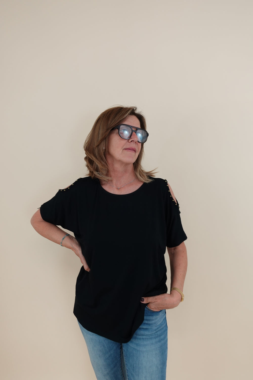 Maglia Over Borchie Nero