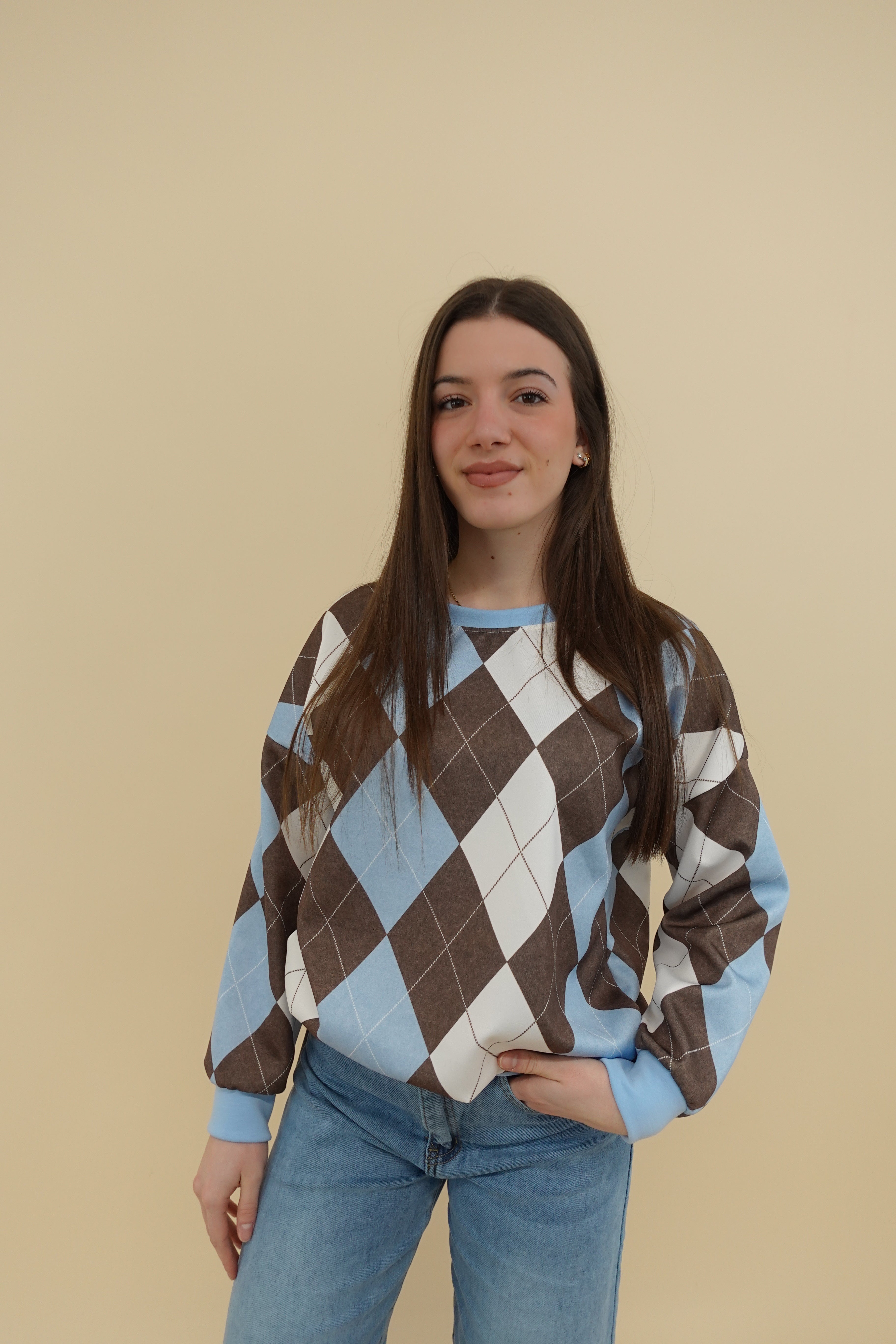 Felpa Scacchi Azzurra