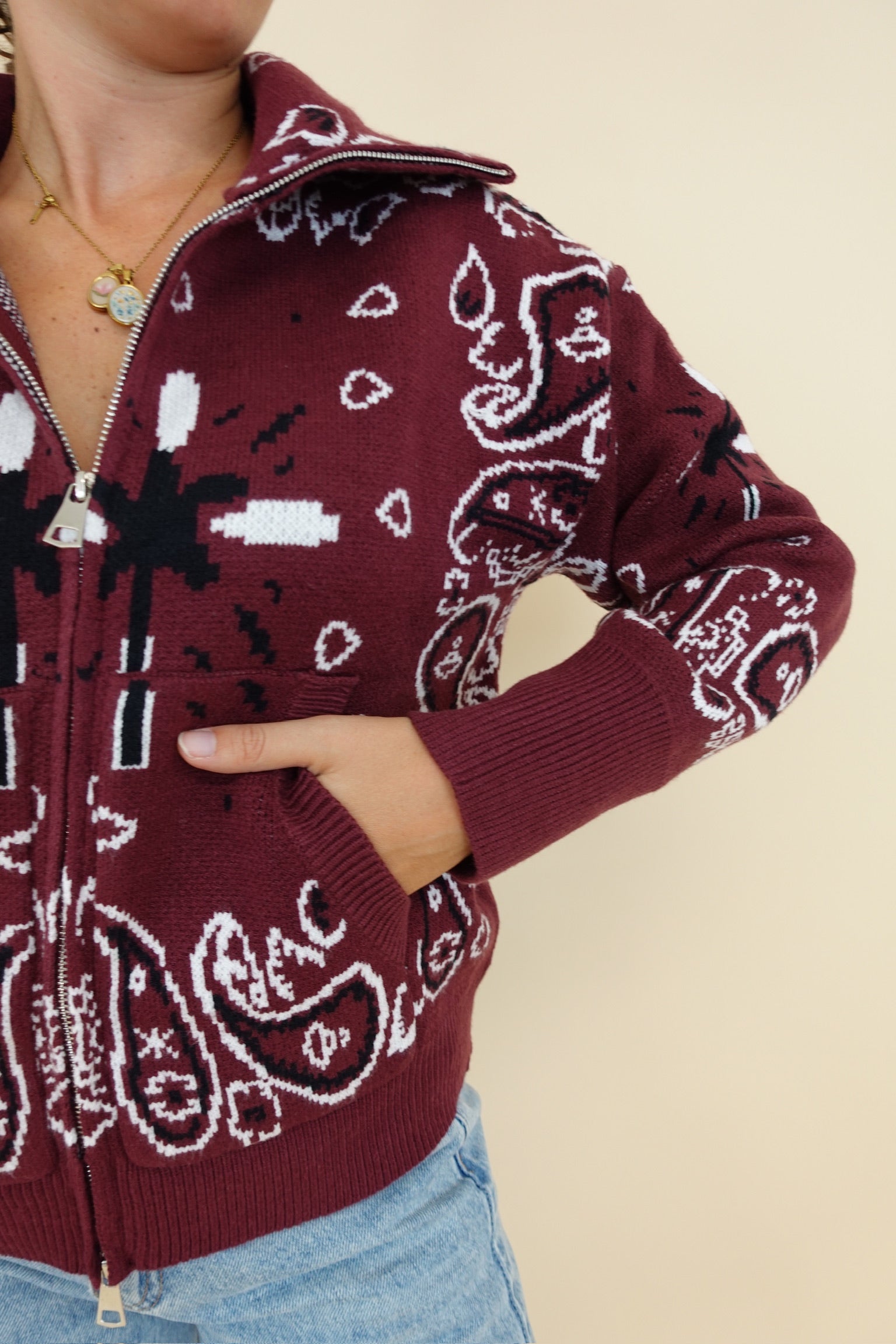 Cardigan Bandana Zip Bordeaux