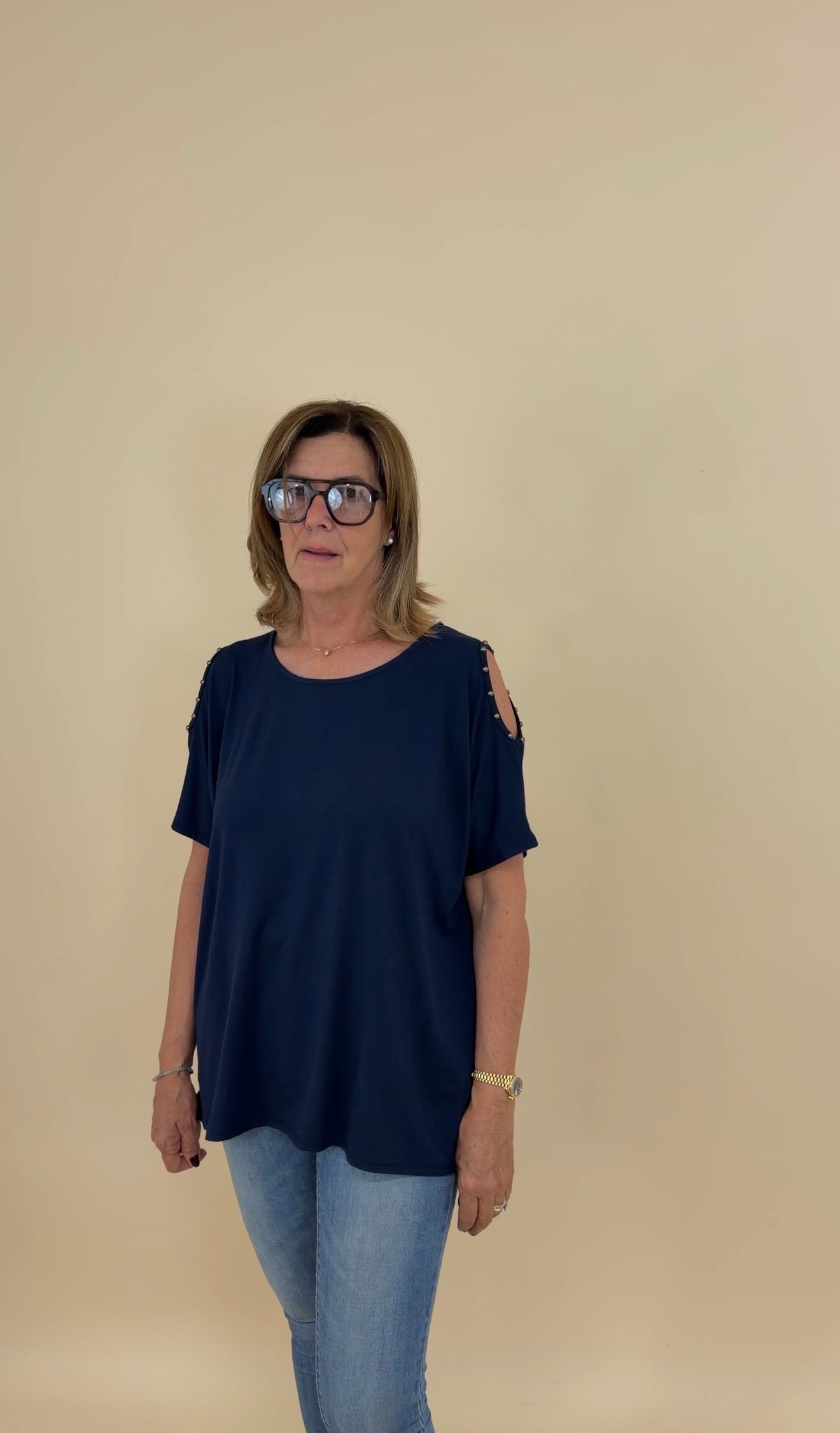 Maglia Over Borchie Blu