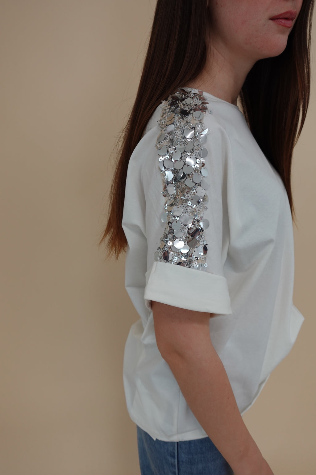 T-shirt Paiettes Bianco