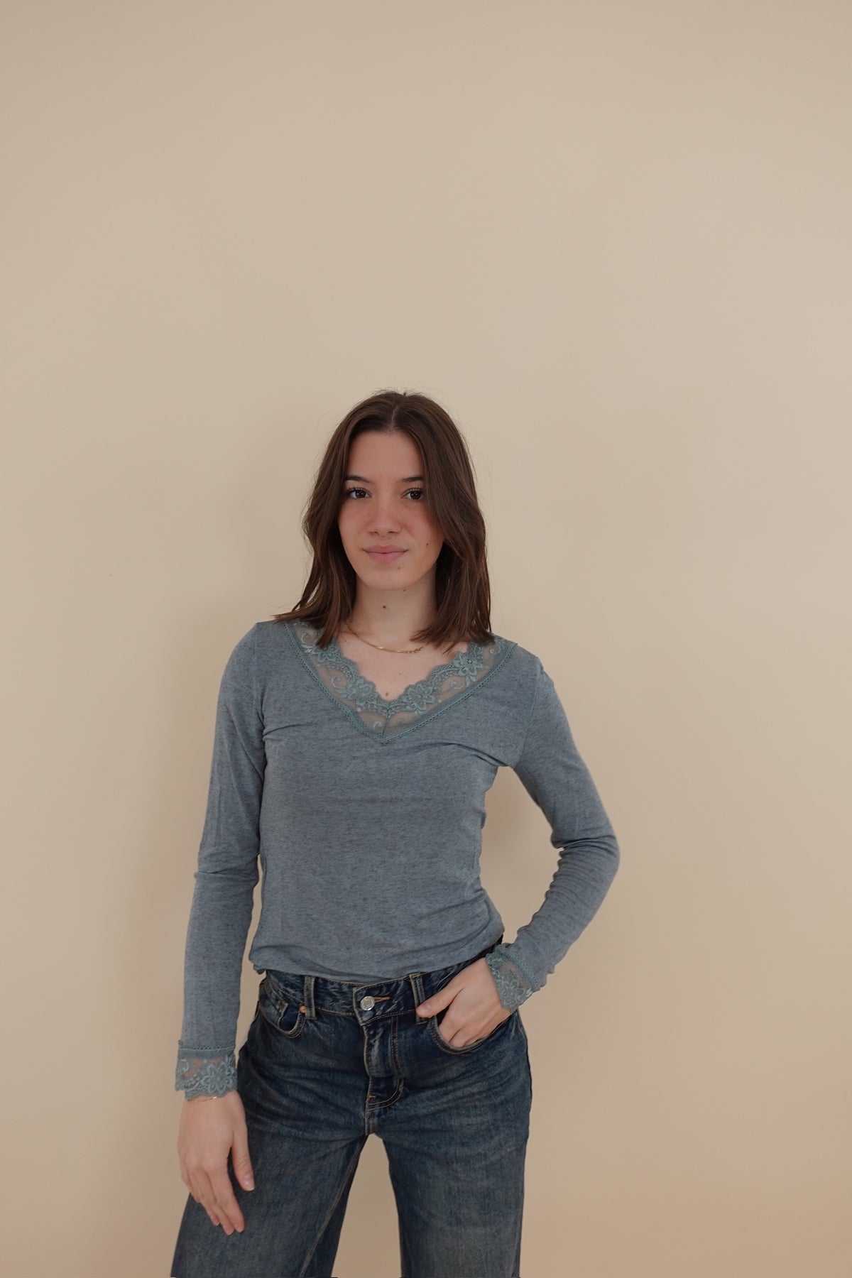 Maglia Cashmere Blend Pizzo Grigio