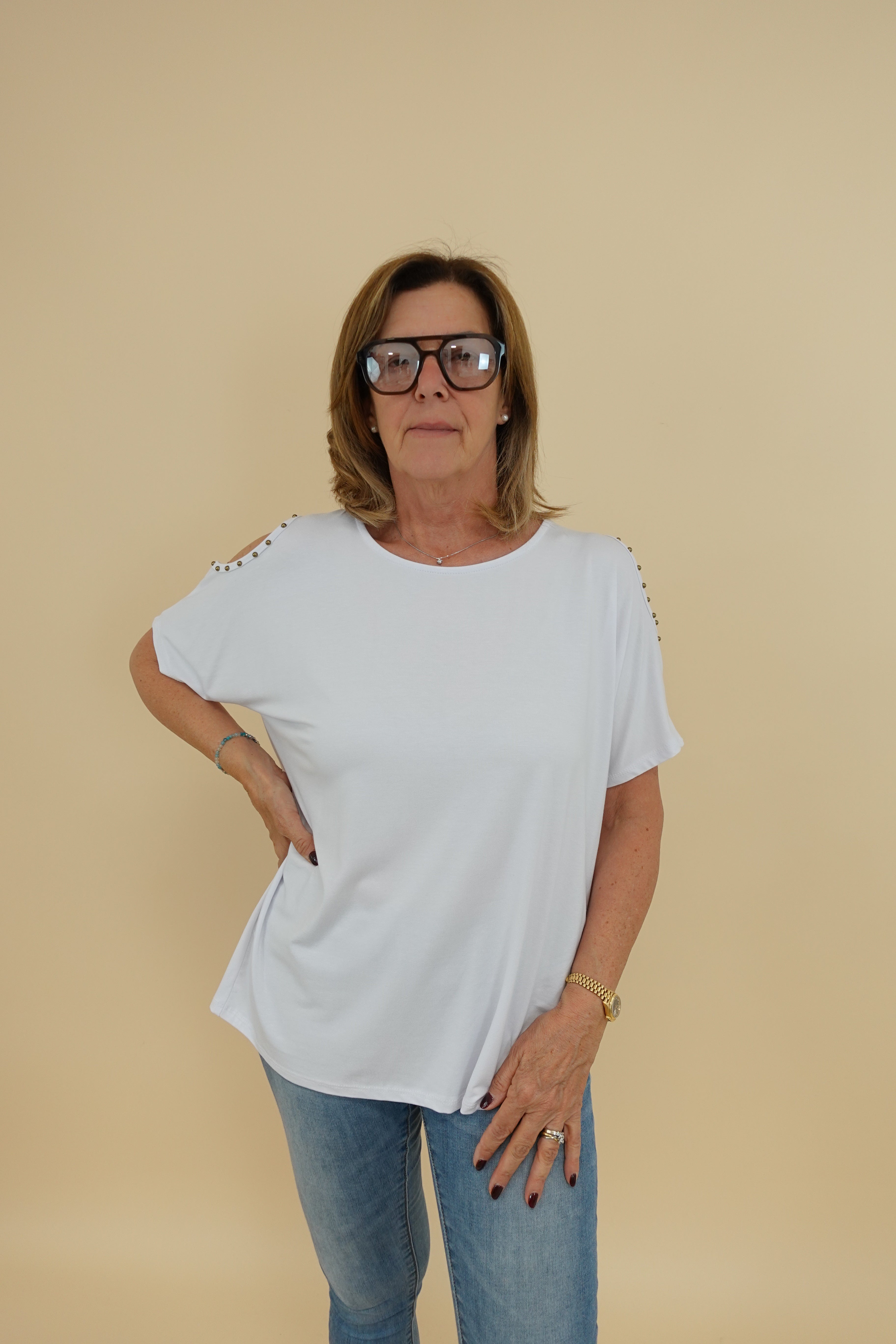 Maglia Over Borchie Bianca