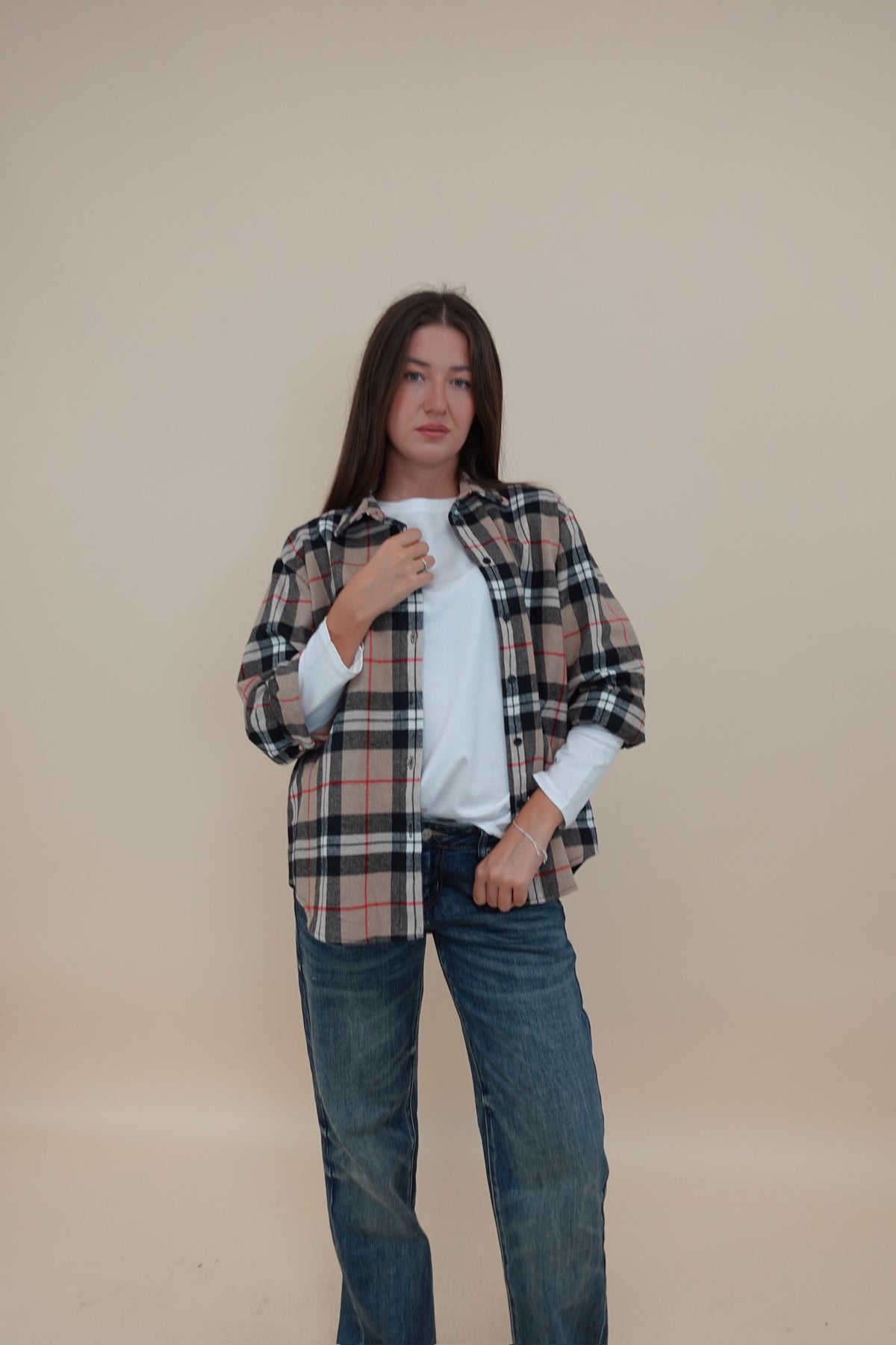 Camicia Scacchi Beige