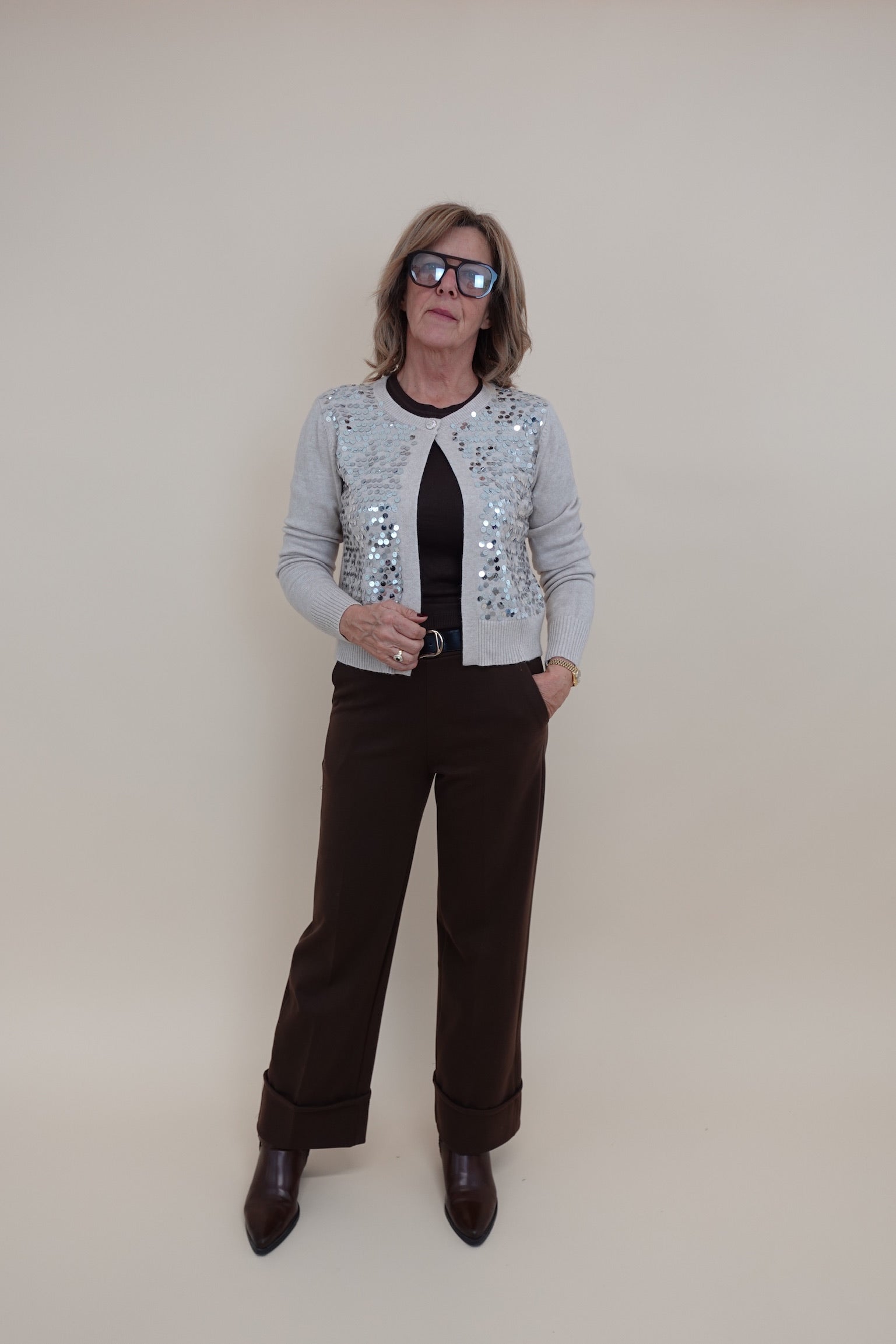 Cardigan Paiettes Beige