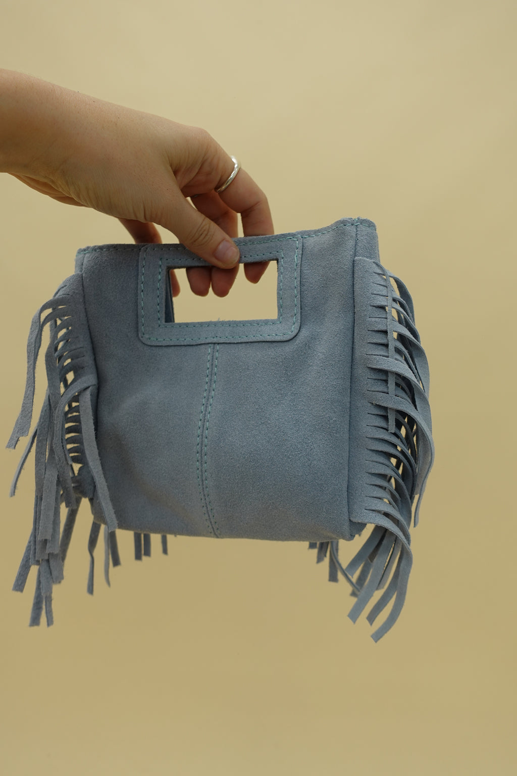 Borsa Frange Mini Pelle Azzurra