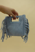 Borsa Frange Mini Pelle Azzurra