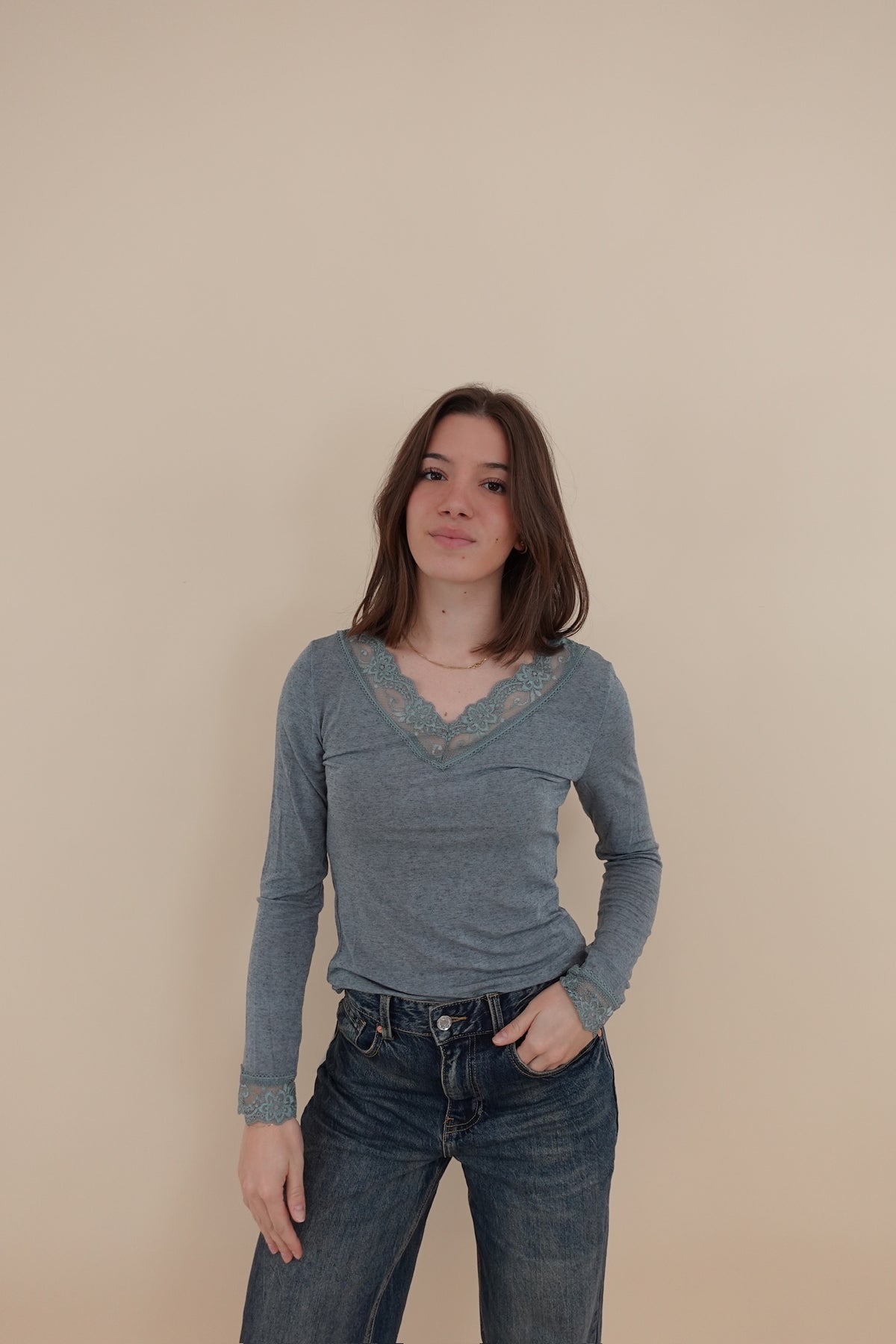 Maglia Cashmere Blend Pizzo Grigio