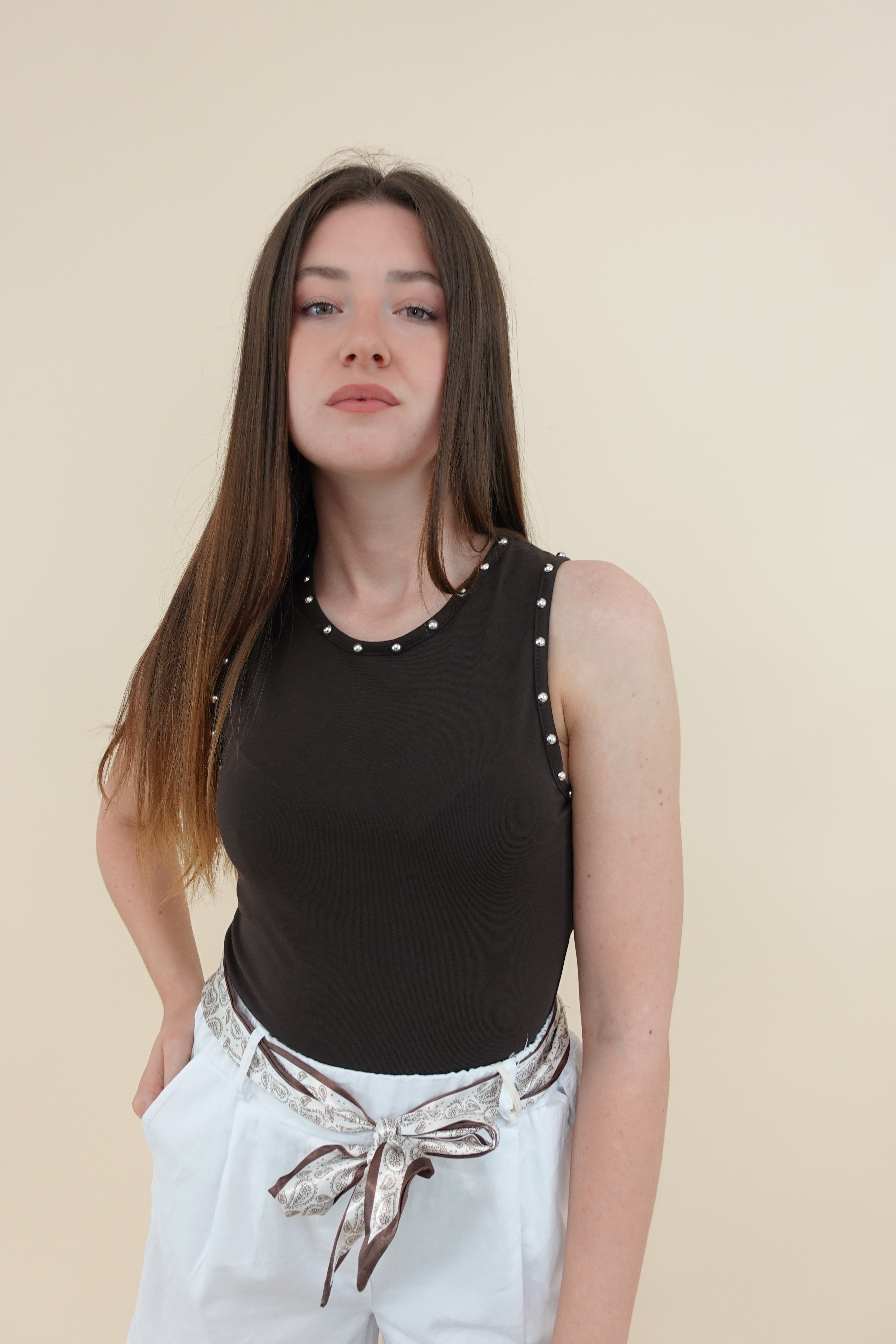 Canotte Borchie New Marrone