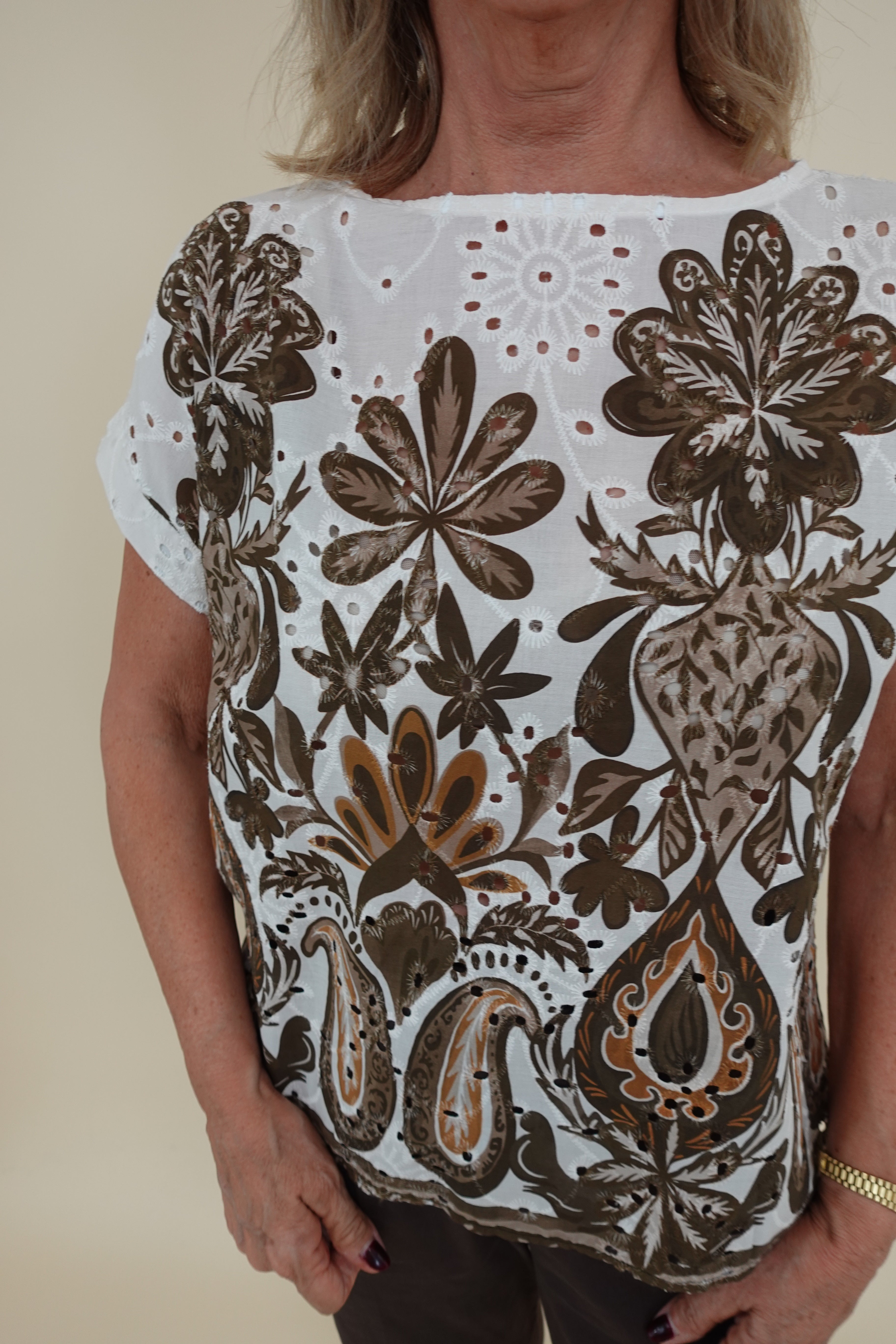 Camicia Flower Sangallo Marrone