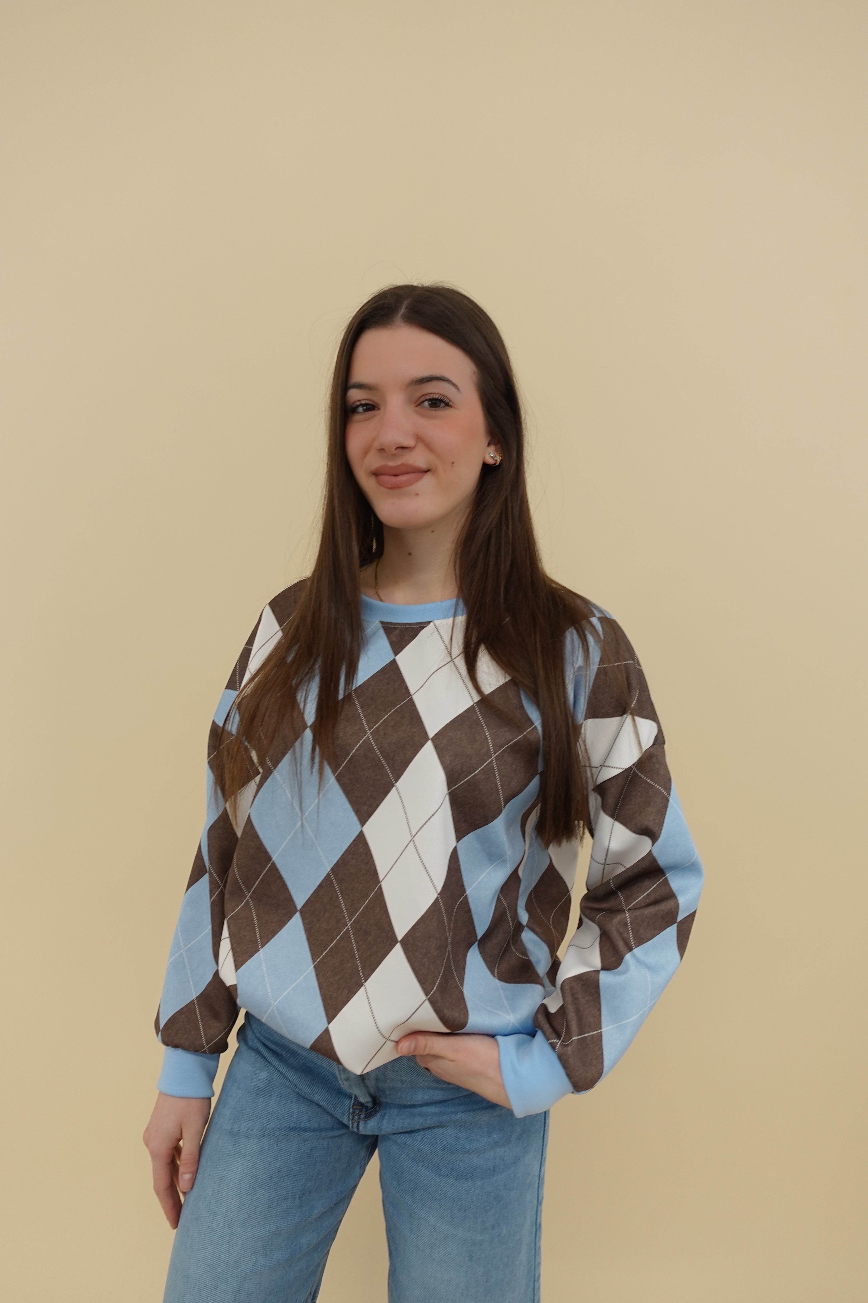 Felpa Scacchi Azzurra