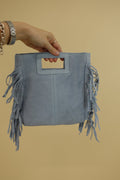 Borsa Frange Pelle Azzurra