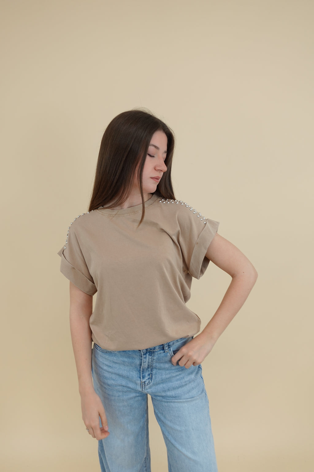 T-shirt Borchie Beige
