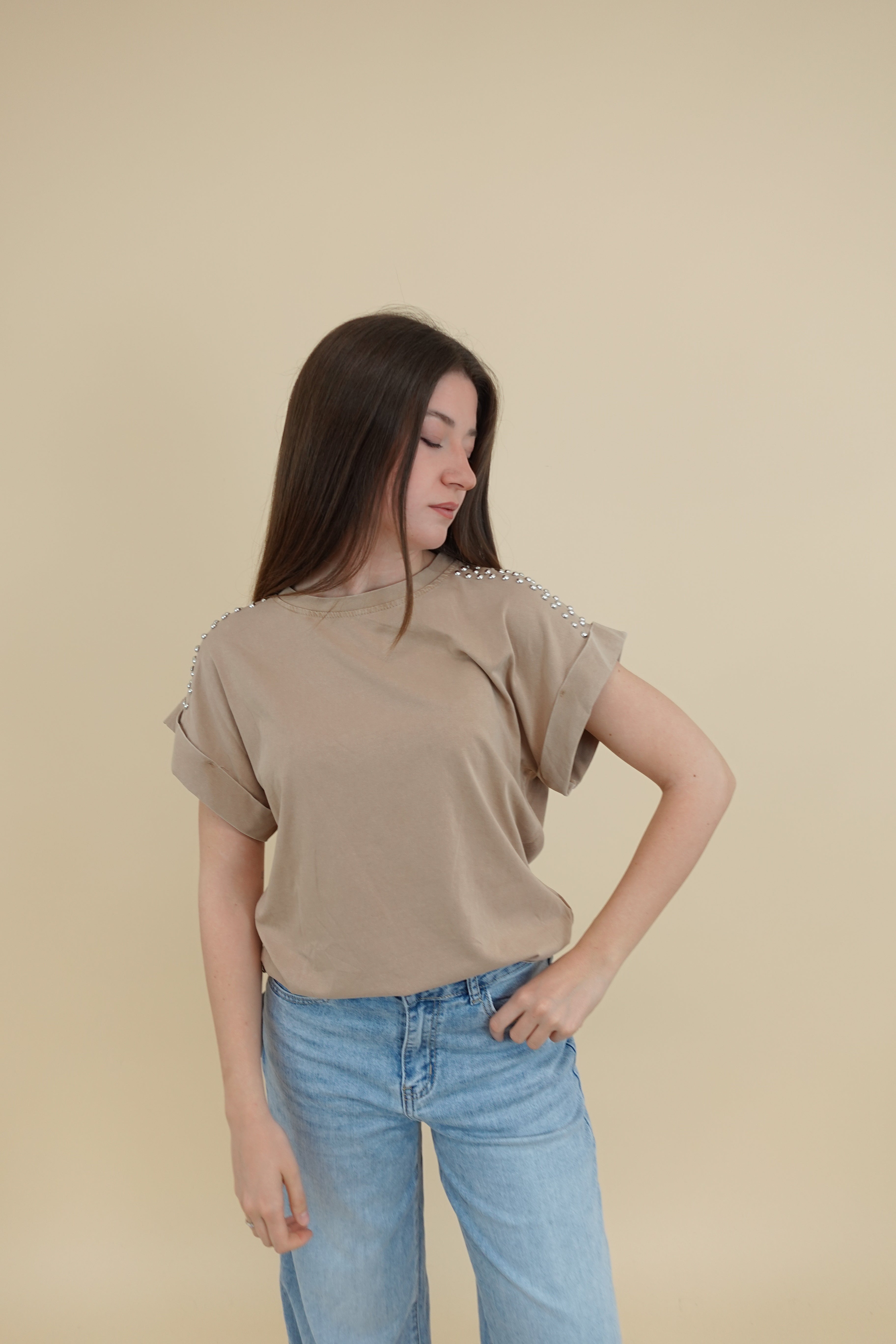 T-shirt Borchie Beige